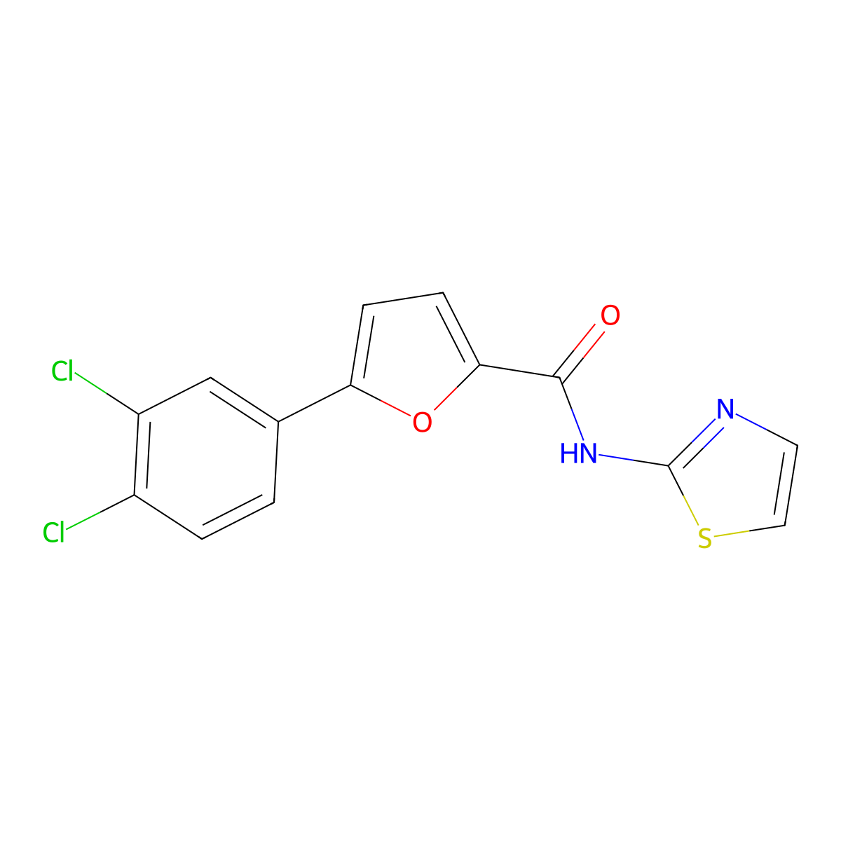 5-(3,4-dichlorophenyl)-N-(1,3-thiazol-2-yl)furan-2-carboxamide molecular structure, CAS 618405-41-7