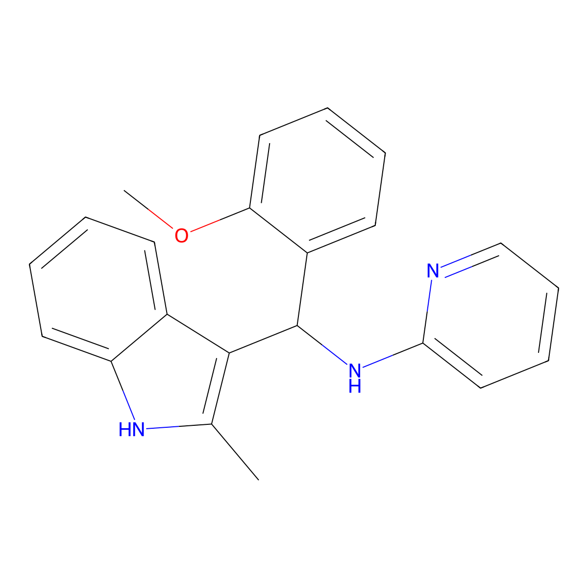 N-[(2-methoxyphenyl)(2-methyl-1H-indol-3-yl)methyl]pyridin-2-amine molecular structure, CAS 618405-42-8