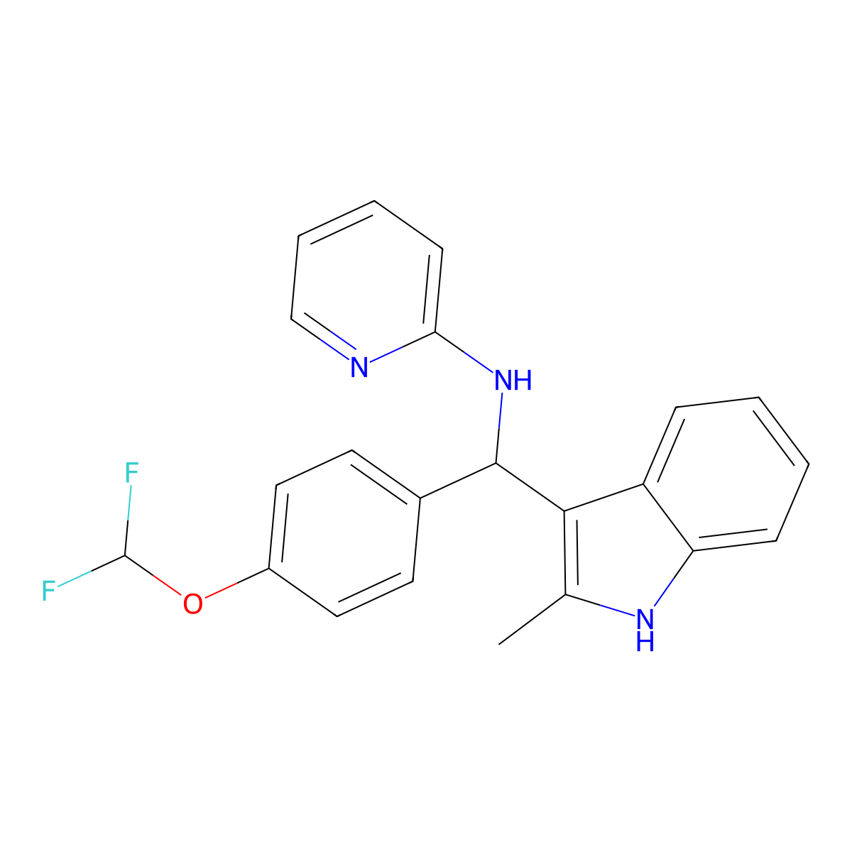 N-{[4-(difluoromethoxy)phenyl](2-methyl-1H-indol-3-yl)methyl}pyridin-2-amine molecular structure, CAS 618405-64-4