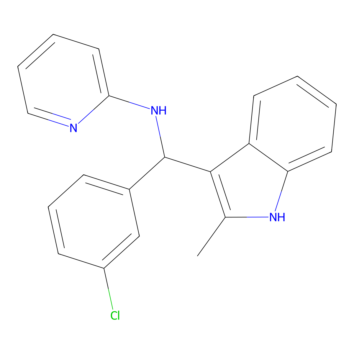 N-[(3-chlorophenyl)(2-methyl-1H-indol-3-yl)methyl]pyridin-2-amine molecular structure, CAS 618405-78-0