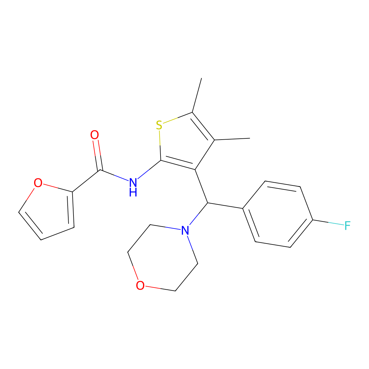 N-{3-[(4-fluorophenyl)(morpholin-4-yl)methyl]-4,5-dimethylthiophen-2-yl}furan-2-carboxamide molecular structure, CAS 618405-79-1