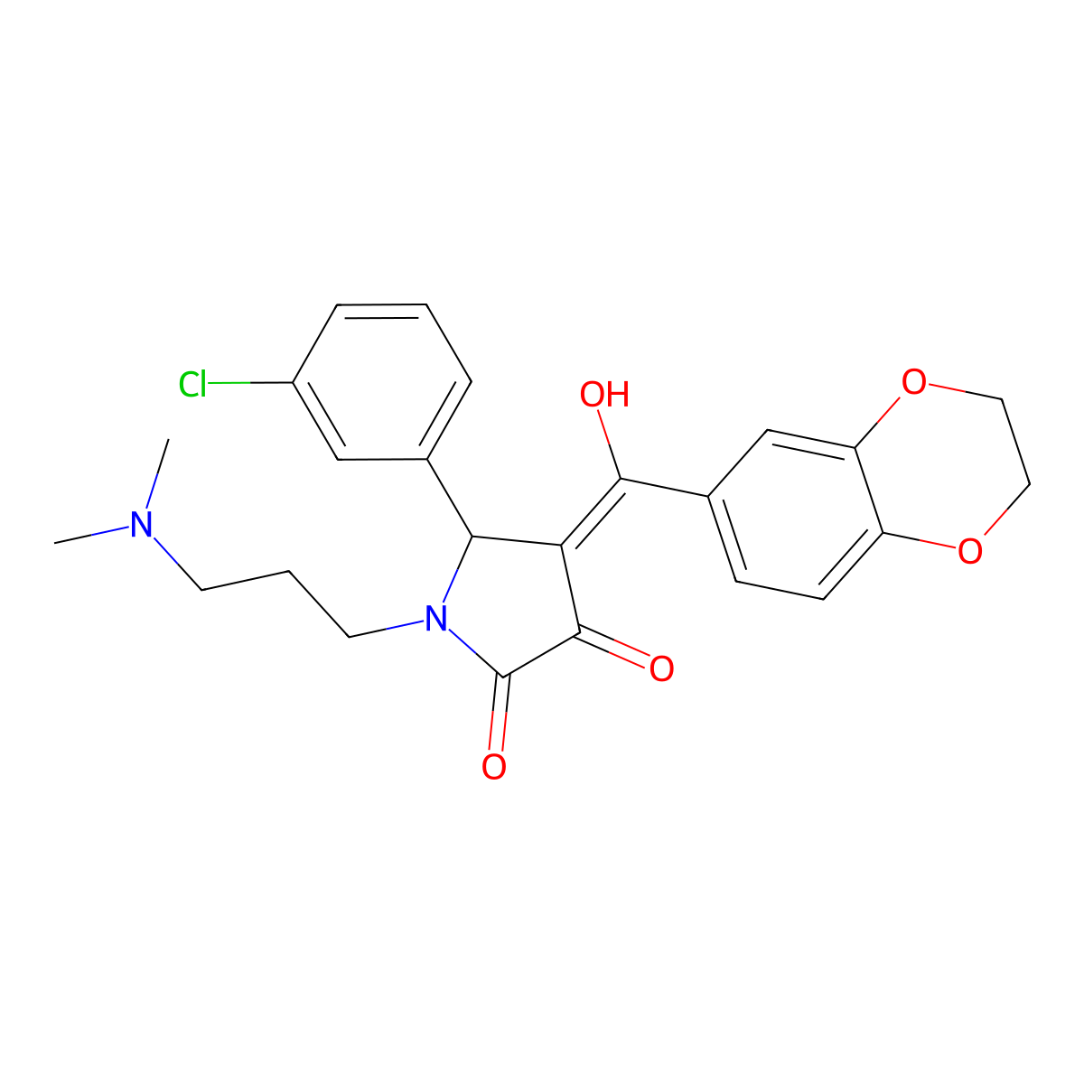 5-(3-chlorophenyl)-4-(2,3-dihydro-1,4-benzodioxine-6-carbonyl)-1-[3-(dimethylamino)propyl]-3-hydroxy-2,5-dihydro-1H-pyrrol-2-one molecular structure, CAS 618405-80-4