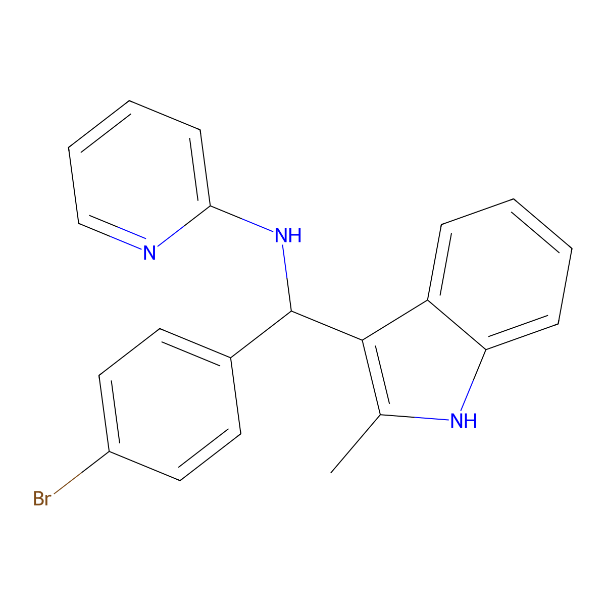 N-[(4-bromophenyl)(2-methyl-1H-indol-3-yl)methyl]pyridin-2-amine molecular structure, CAS 618405-91-7