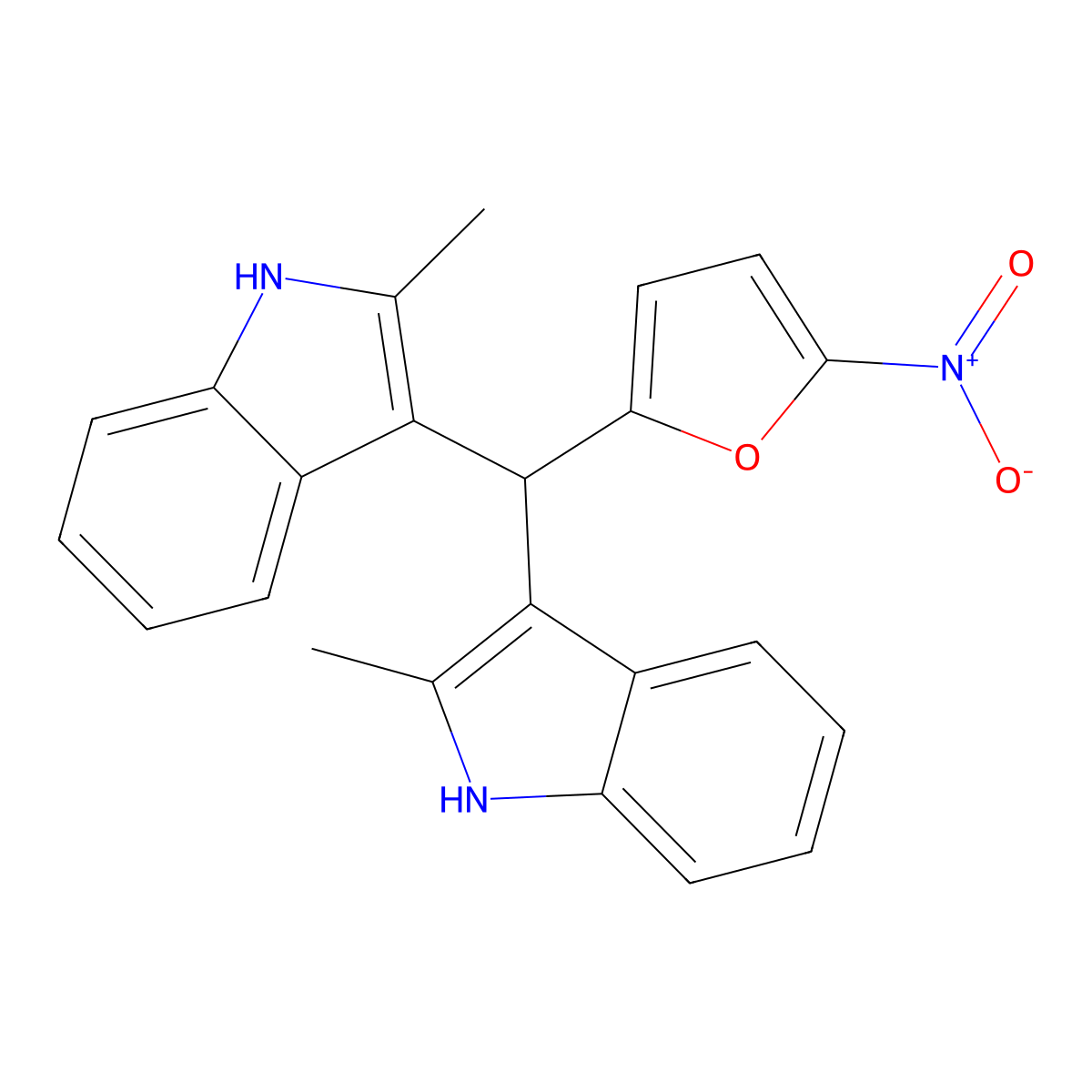 2-methyl-3-[(2-methyl-1H-indol-3-yl)-(5-nitrofuran-2-yl)methyl]-1H-indole molecular structure, CAS 618406-11-4