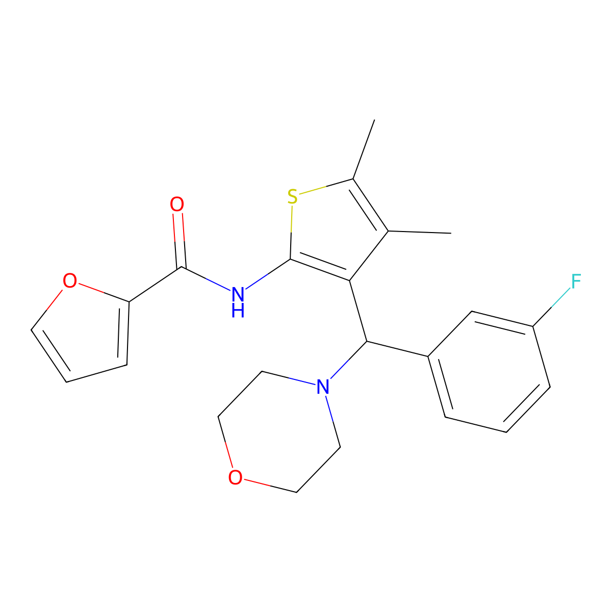 N-{3-[(3-fluorophenyl)(morpholin-4-yl)methyl]-4,5-dimethylthiophen-2-yl}furan-2-carboxamide molecular structure, CAS 618406-37-4