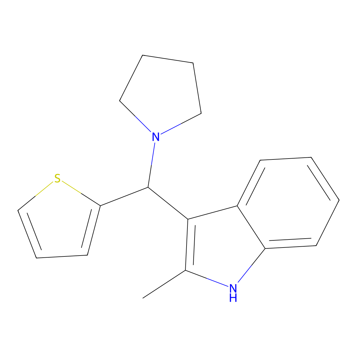 2-methyl-3-[pyrrolidin-1-yl(thiophen-2-yl)methyl]-1H-indole molecular structure, CAS 618407-03-7