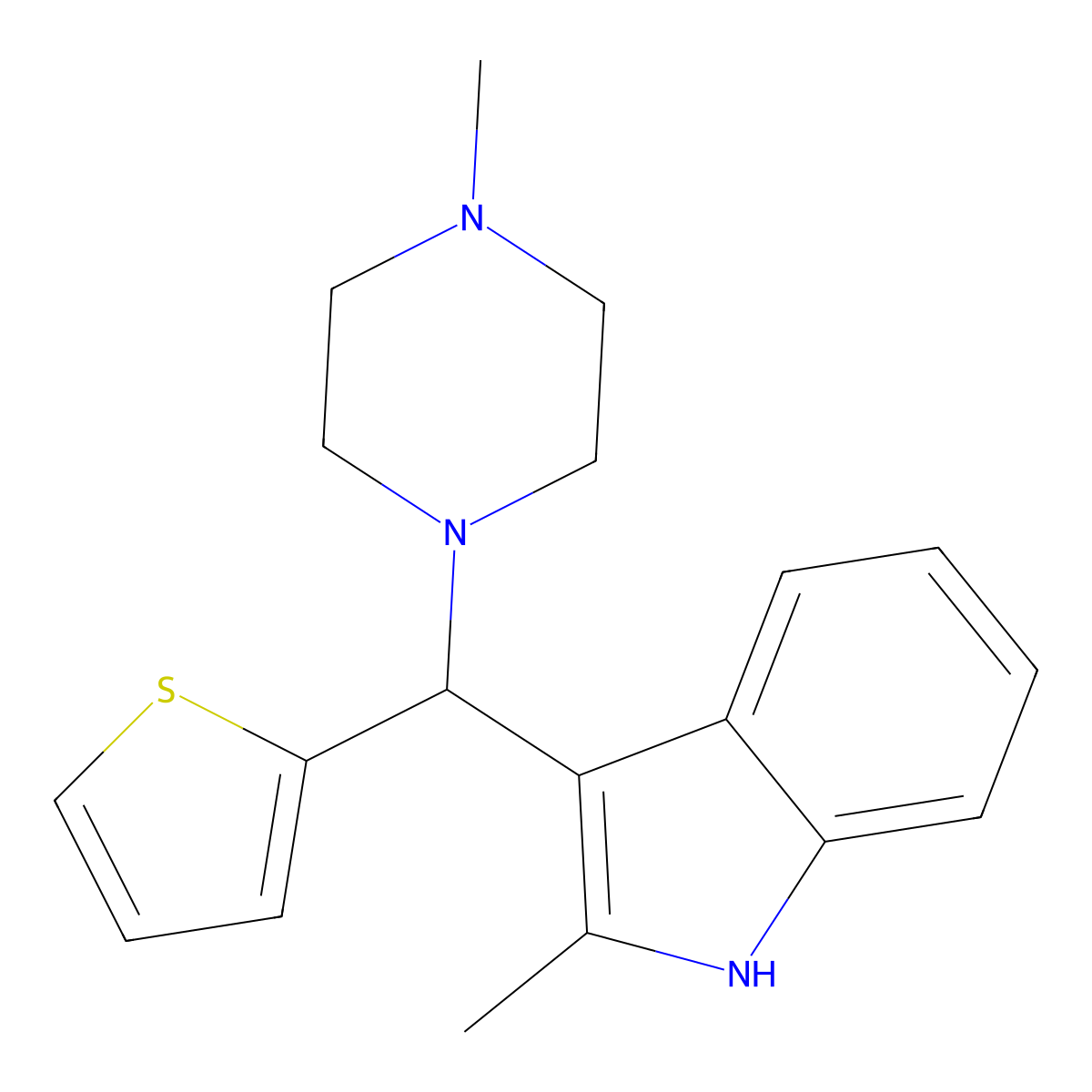 2-methyl-3-[(4-methylpiperazin-1-yl)(thiophen-2-yl)methyl]-1H-indole molecular structure, CAS 618407-11-7