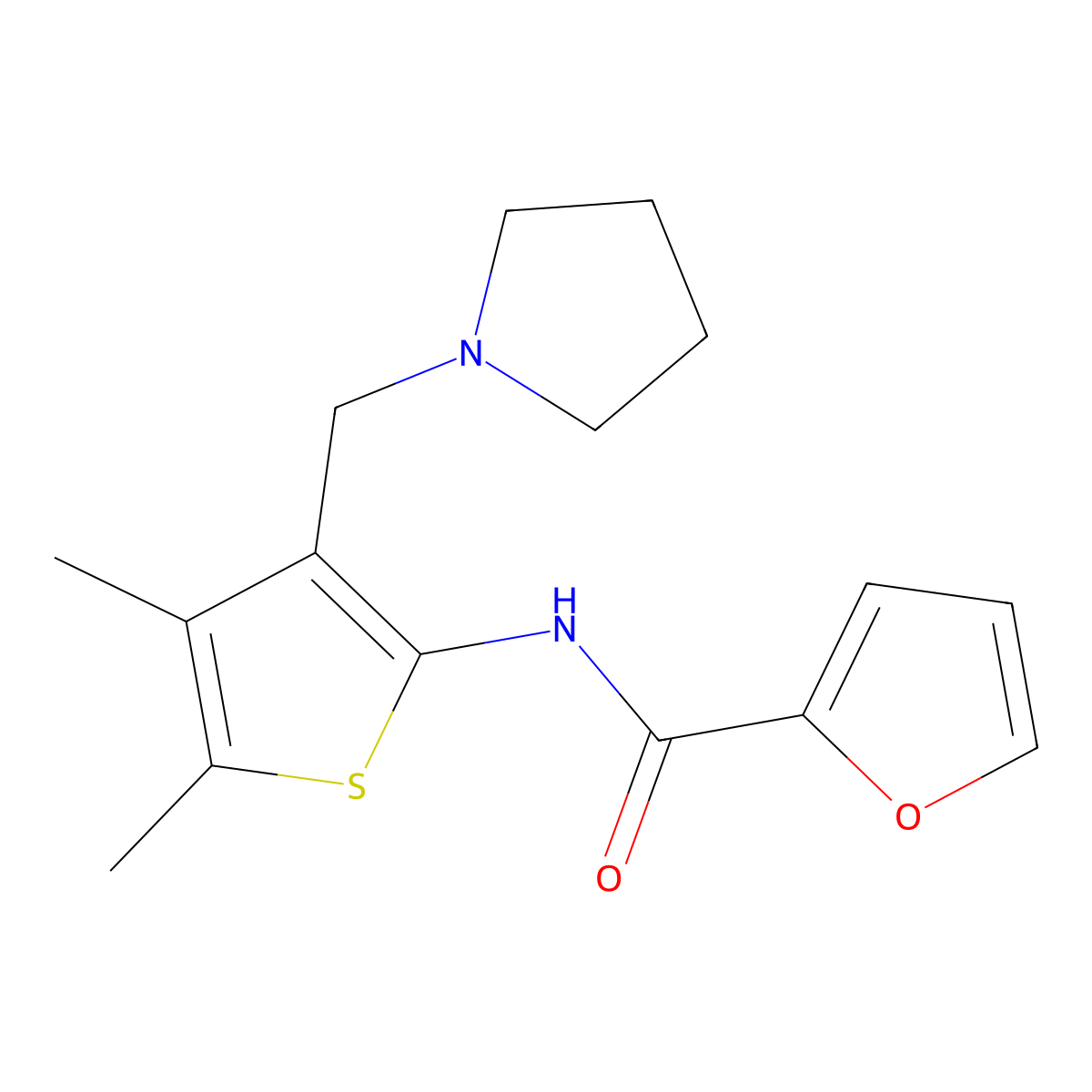 N-[4,5-dimethyl-3-(pyrrolidin-1-ylmethyl)thiophen-2-yl]furan-2-carboxamide molecular structure, CAS 618407-94-6