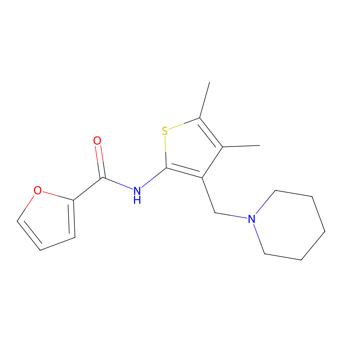 N-[4,5-dimethyl-3-(piperidin-1-ylmethyl)thiophen-2-yl]furan-2-carboxamide molecular structure, CAS 618408-10-9