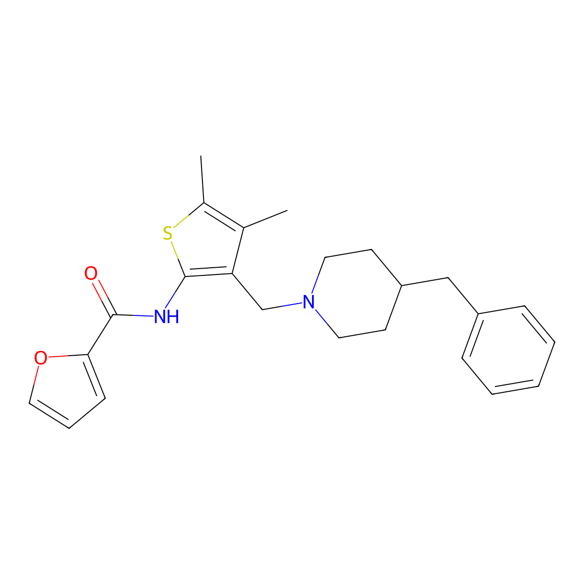 N-(3-((4-benzylpiperidin-1-yl)methyl)-4,5-dimethylthiophen-2-yl)furan-2-carboxamide molecular structure, CAS 618408-25-6