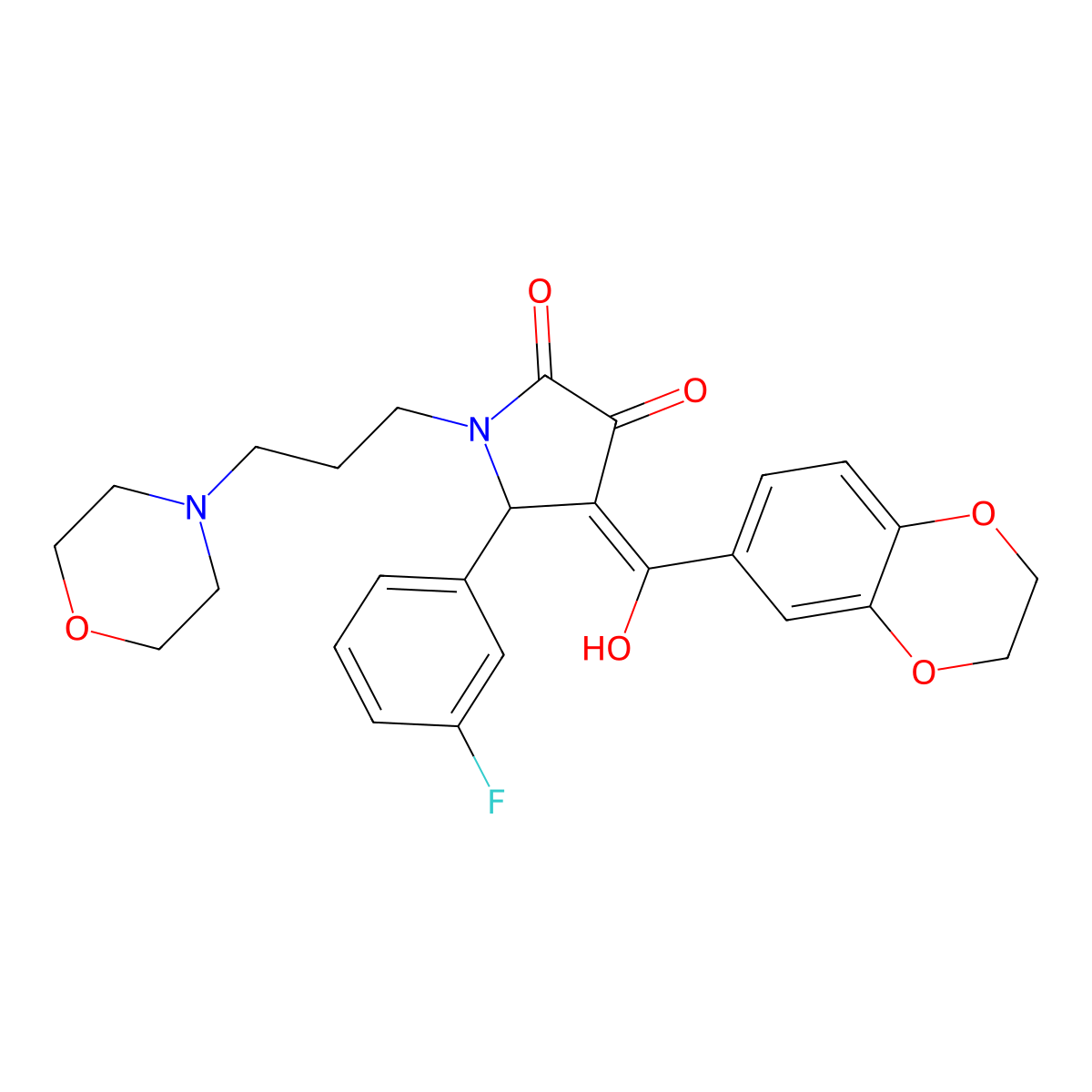 4-(2,3-dihydro-1,4-benzodioxine-6-carbonyl)-5-(3-fluorophenyl)-3-hydroxy-1-[3-(morpholin-4-yl)propyl]-2,5-dihydro-1H-pyrrol-2-one molecular structure, CAS 618408-26-7