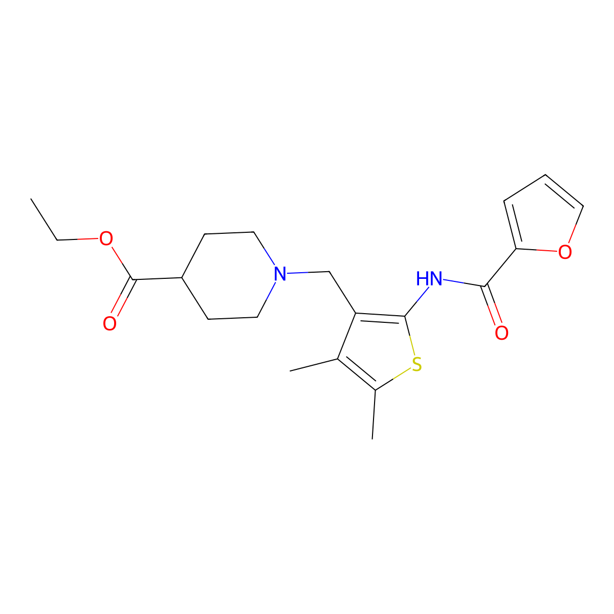 Ethyl 1-((2-(furan-2-carboxamido)-4,5-dimethylthiophen-3-yl)methyl)piperidine-4-carboxylate molecular structure, CAS 618408-32-5