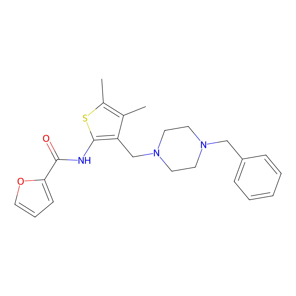 N-(3-((4-benzylpiperazin-1-yl)methyl)-4,5-dimethylthiophen-2-yl)furan-2-carboxamide molecular structure, CAS 618408-69-8