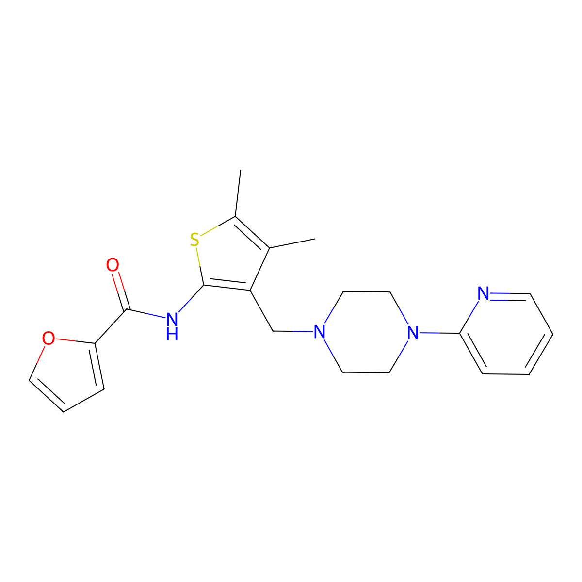 N-{4,5-dimethyl-3-[(4-pyridin-2-ylpiperazin-1-yl)methyl]thien-2-yl}-2-furamide molecular structure, CAS 618408-82-5