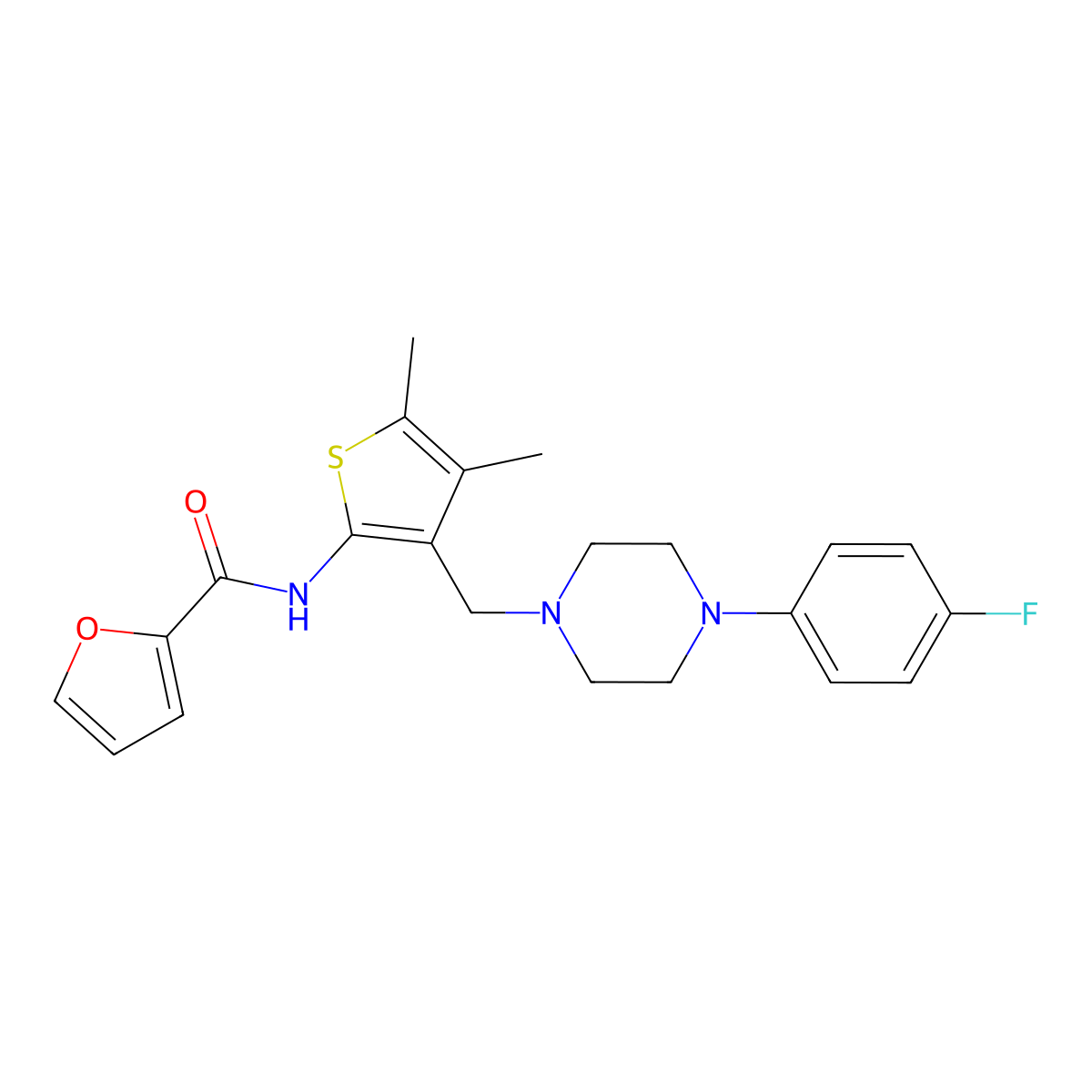 N-(3-((4-(4-fluorophenyl)piperazin-1-yl)methyl)-4,5-dimethylthiophen-2-yl)furan-2-carboxamide molecular structure, CAS 618408-96-1