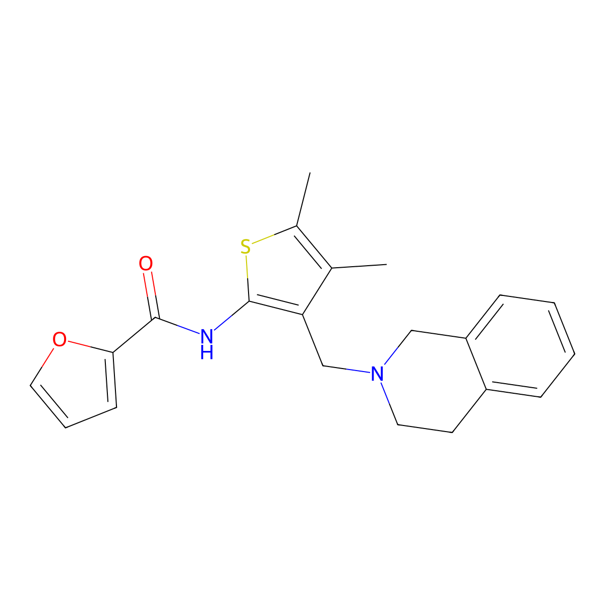 N-[3-(3,4-dihydro-1H-isoquinolin-2-ylmethyl)-4,5-dimethylthiophen-2-yl]furan-2-carboxamide molecular structure, CAS 618409-03-3