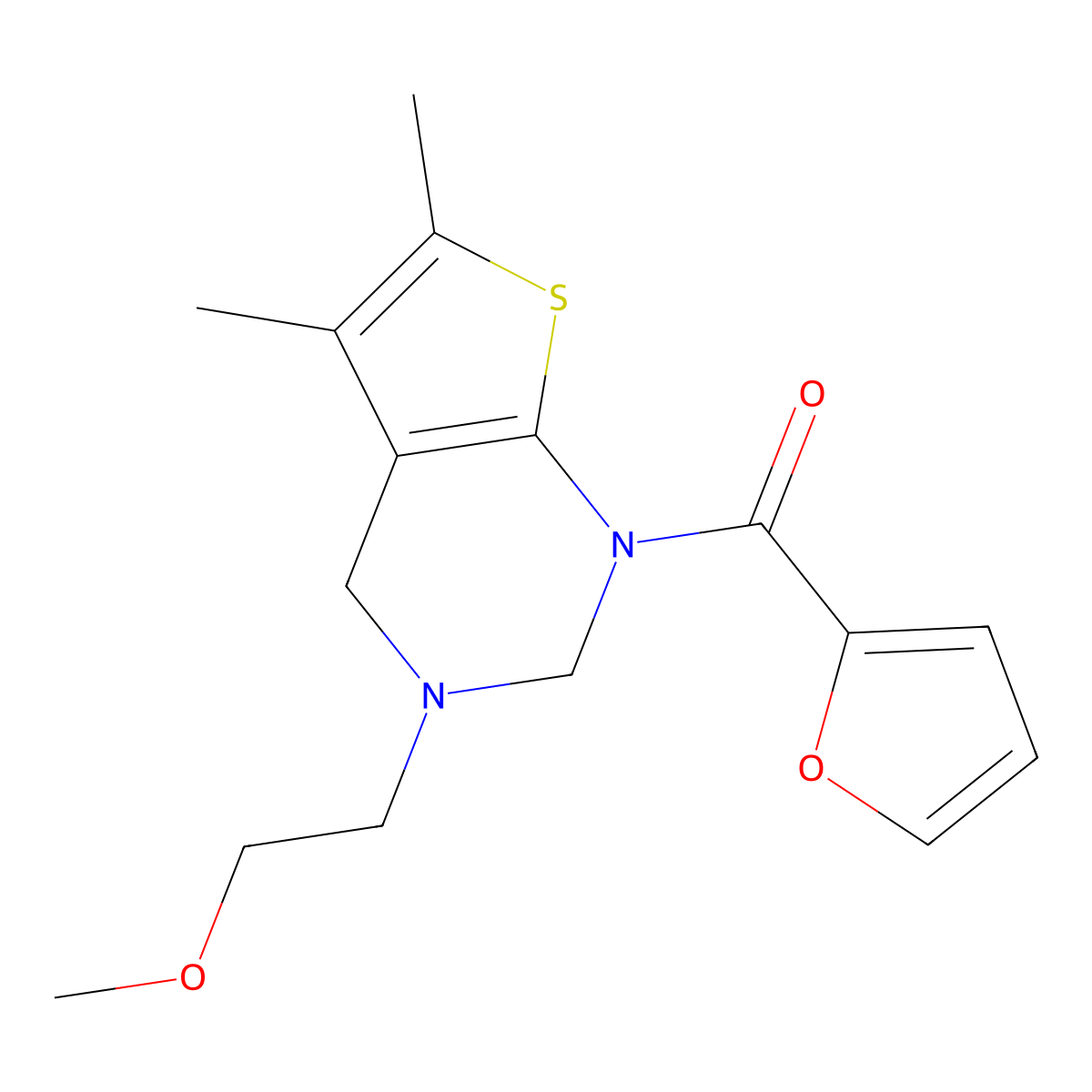 Furan-2-yl-[3-(2-methoxyethyl)-5,6-dimethyl-2,4-dihydrothieno[2,3-d]pyrimidin-1-yl]methanone molecular structure, CAS 618409-44-2