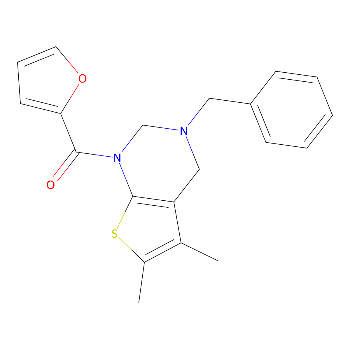 (3-benzyl-5,6-dimethyl-3,4-dihydrothieno[2,3-d]pyrimidin-1(2H)-yl)(furan-2-yl)methanone molecular structure, CAS 618409-59-9