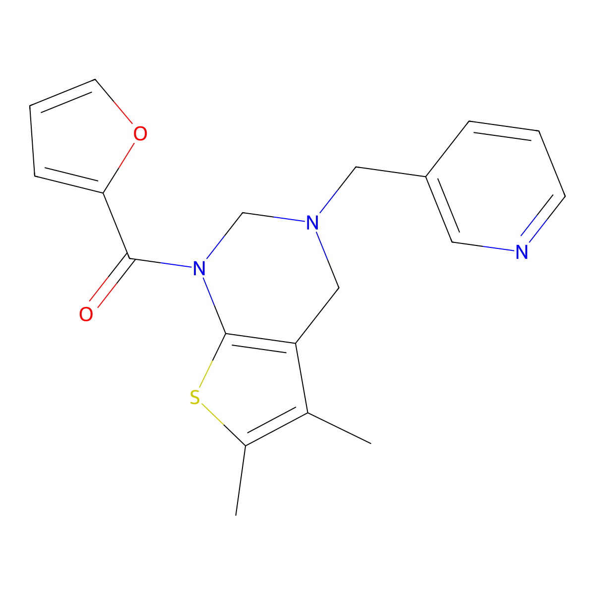 [5,6-dimethyl-3-(pyridin-3-ylmethyl)-3,4-dihydrothieno[2,3-d]pyrimidin-1(2H)-yl](furan-2-yl)methanone molecular structure, CAS 618409-87-3