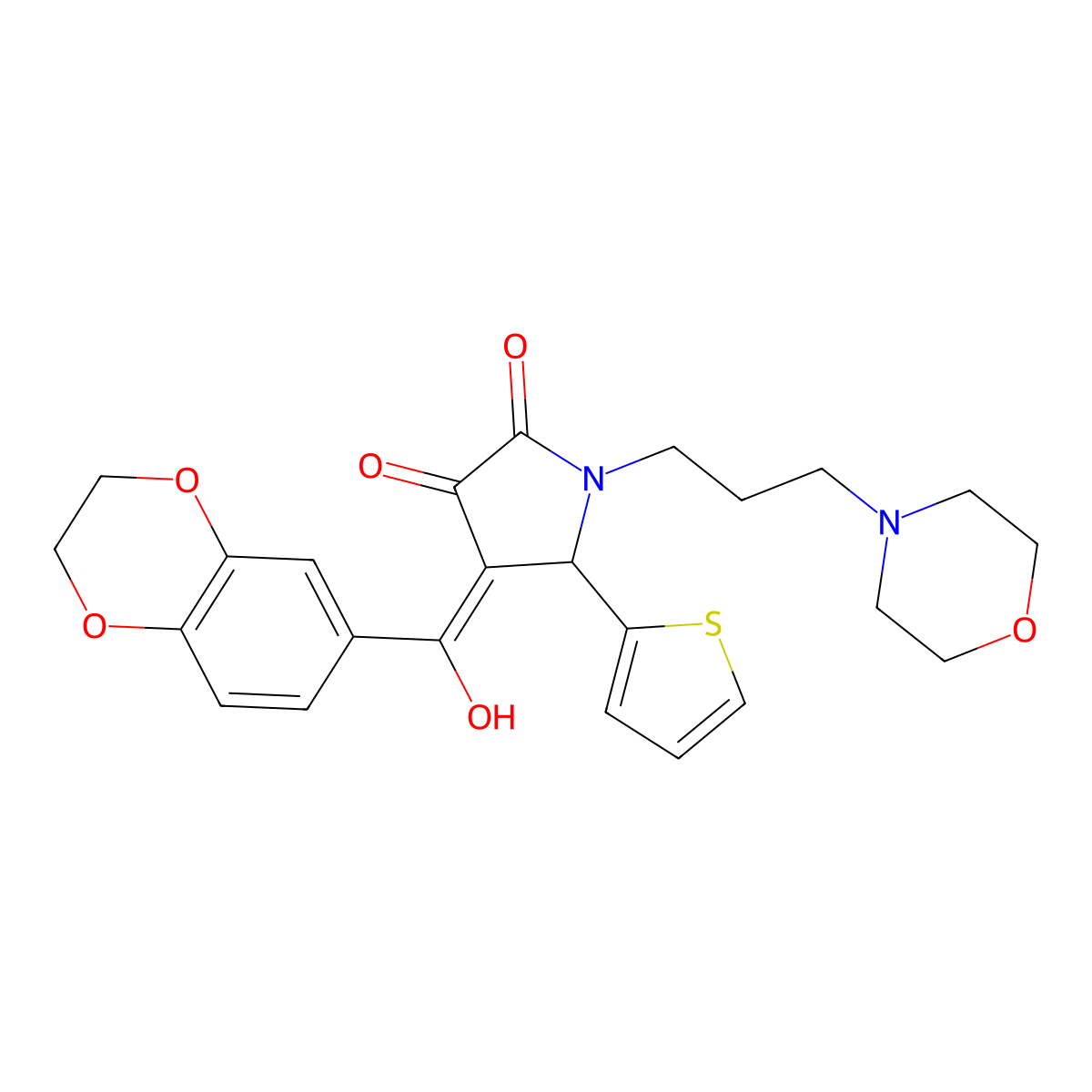 4-(2,3-dihydro-1,4-benzodioxine-6-carbonyl)-3-hydroxy-1-[3-(morpholin-4-yl)propyl]-5-(thiophen-2-yl)-2,5-dihydro-1H-pyrrol-2-one molecular structure, CAS 618409-94-2