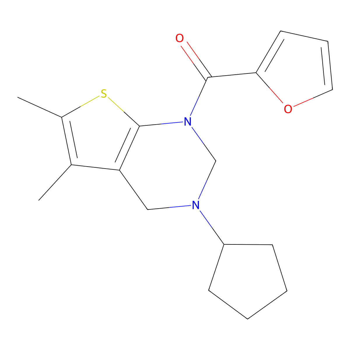 (3-cyclopentyl-5,6-dimethyl-3,4-dihydrothieno[2,3-d]pyrimidin-1(2H)-yl)(furan-2-yl)methanone molecular structure, CAS 618410-12-1