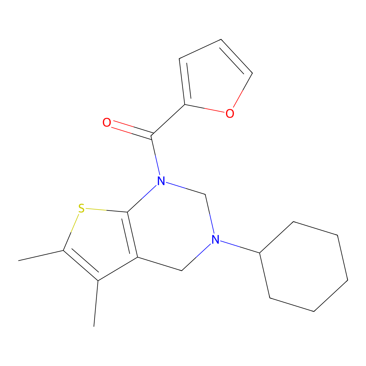 (3-cyclohexyl-5,6-dimethyl-3,4-dihydrothieno[2,3-d]pyrimidin-1(2H)-yl)(furan-2-yl)methanone molecular structure, CAS 618410-27-8