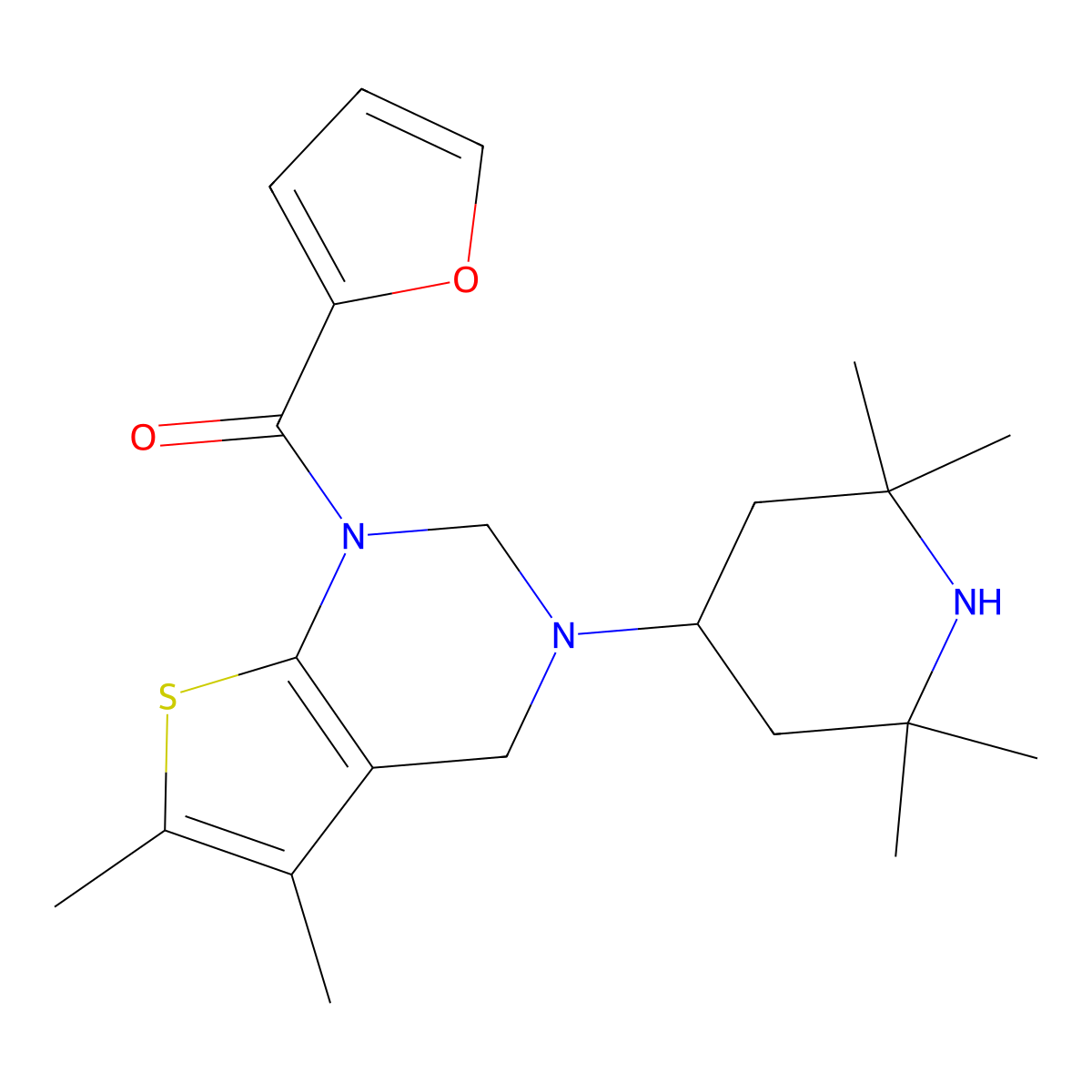 [5,6-dimethyl-3-(2,2,6,6-tetramethylpiperidin-4-yl)-3,4-dihydrothieno[2,3-d]pyrimidin-1(2H)-yl](furan-2-yl)methanone molecular structure, CAS 618410-34-7