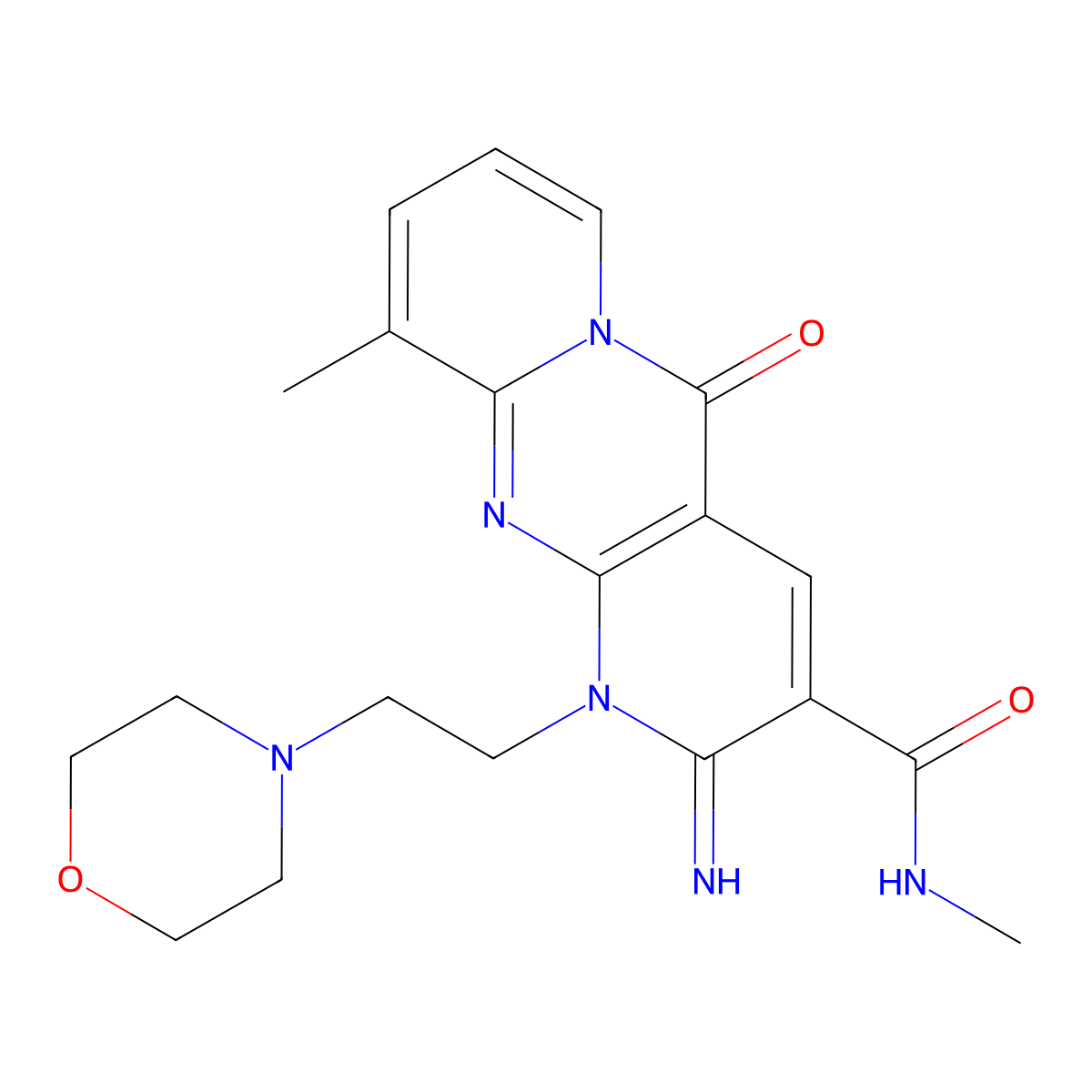2-Imino-N,10-dimethyl-1-(2-(4-morpholinyl)ethyl)-5-oxo-1,5-dihydro-2H-dipyrido(1,2-A:2,3-D)pyrimidine-3-carboxamide molecular structure, CAS 618410-50-7