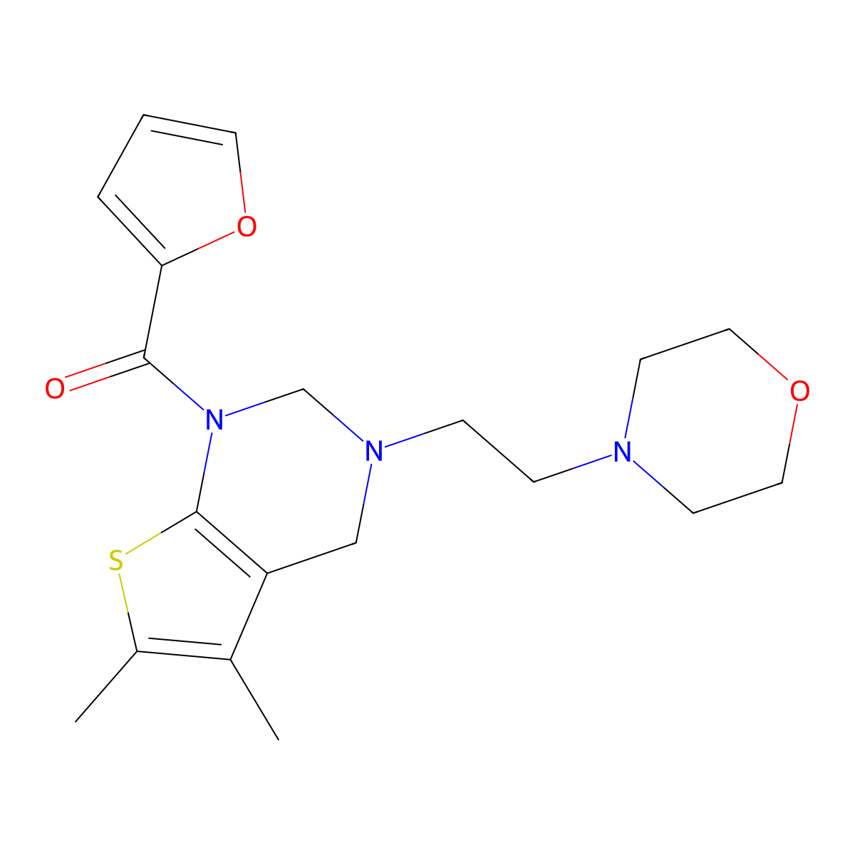 (5,6-dimethyl-3-(2-morpholinoethyl)-3,4-dihydrothieno[2,3-d]pyrimidin-1(2H)-yl)(furan-2-yl)methanone molecular structure, CAS 618410-76-7