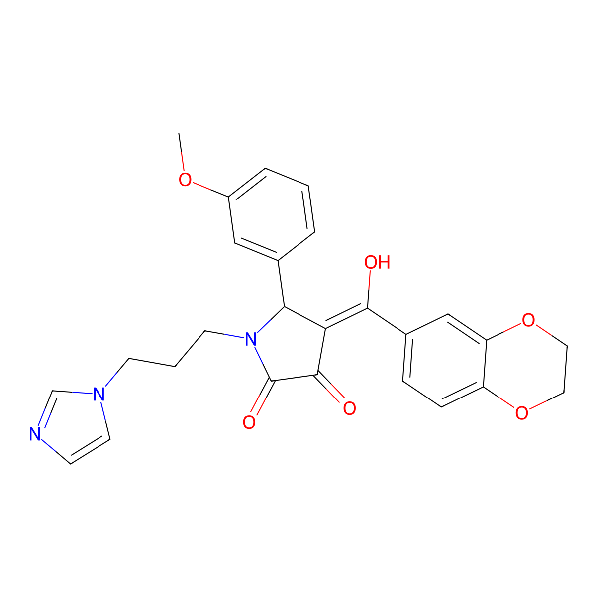 4-(2,3-dihydro-1,4-benzodioxine-6-carbonyl)-3-hydroxy-1-[3-(1H-imidazol-1-yl)propyl]-5-(3-methoxyphenyl)-2,5-dihydro-1H-pyrrol-2-one molecular structure, CAS 618410-84-7
