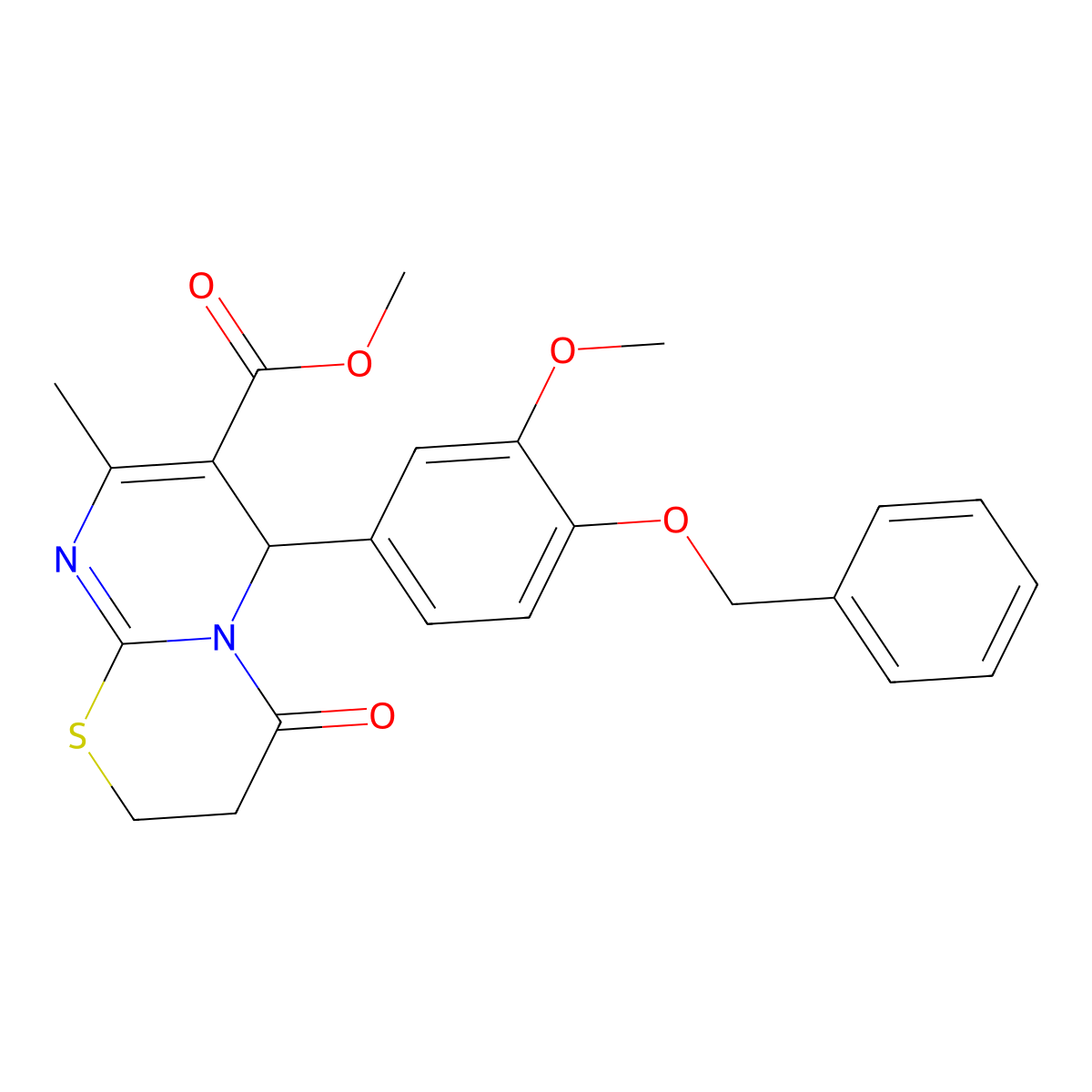 Methyl 6-(4-(benzyloxy)-3-methoxyphenyl)-8-methyl-4-oxo-3,4-dihydro-2H,6H-pyrimido(2,1-B)(1,3)thiazine-7-carboxylate molecular structure, CAS 618411-21-5
