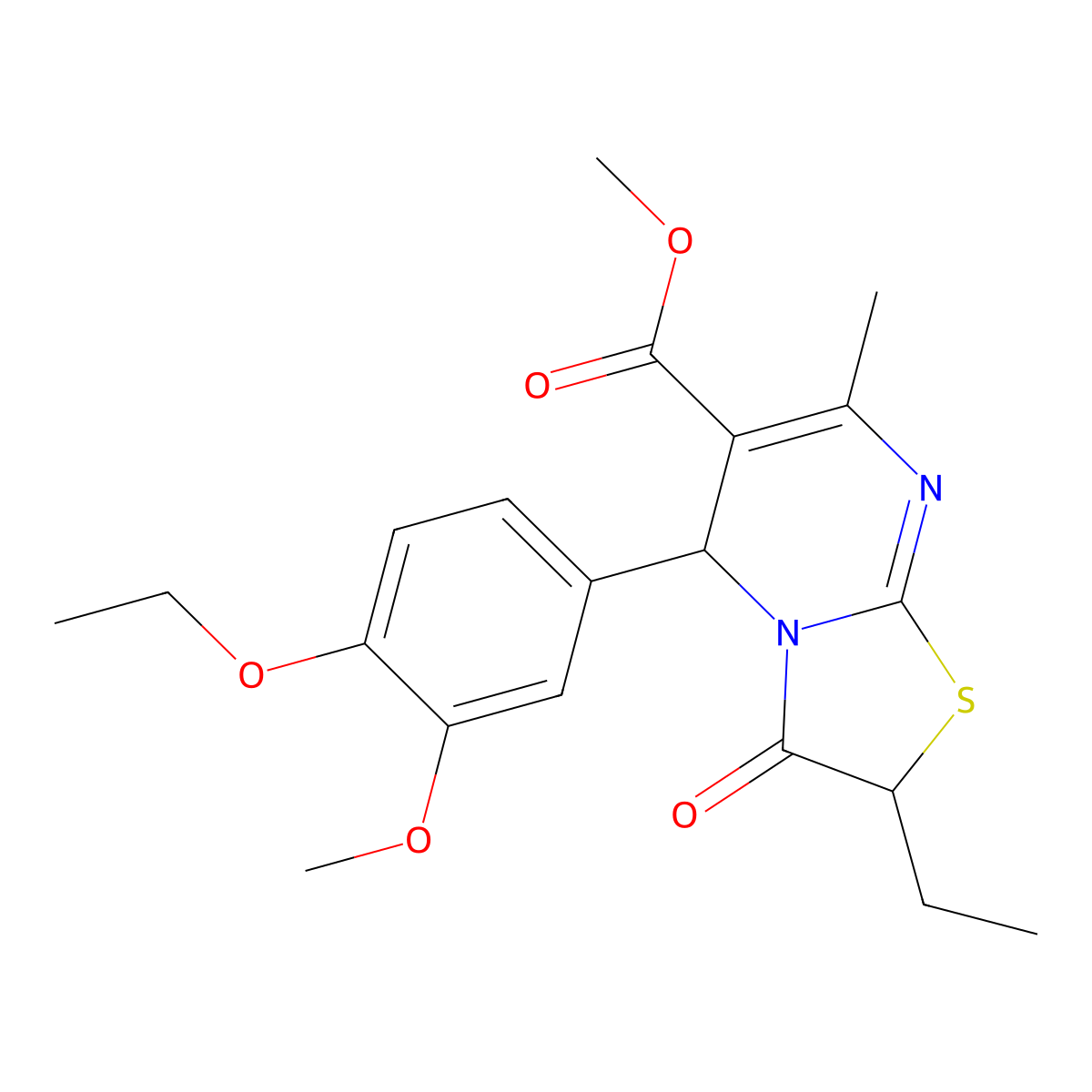 Methyl 5-(4-ethoxy-3-methoxyphenyl)-2-ethyl-7-methyl-3-oxo-2,3-dihydro-5H-[1,3]thiazolo[3,2-A]pyrimidine-6-carboxylate molecular structure, CAS 618411-49-7
