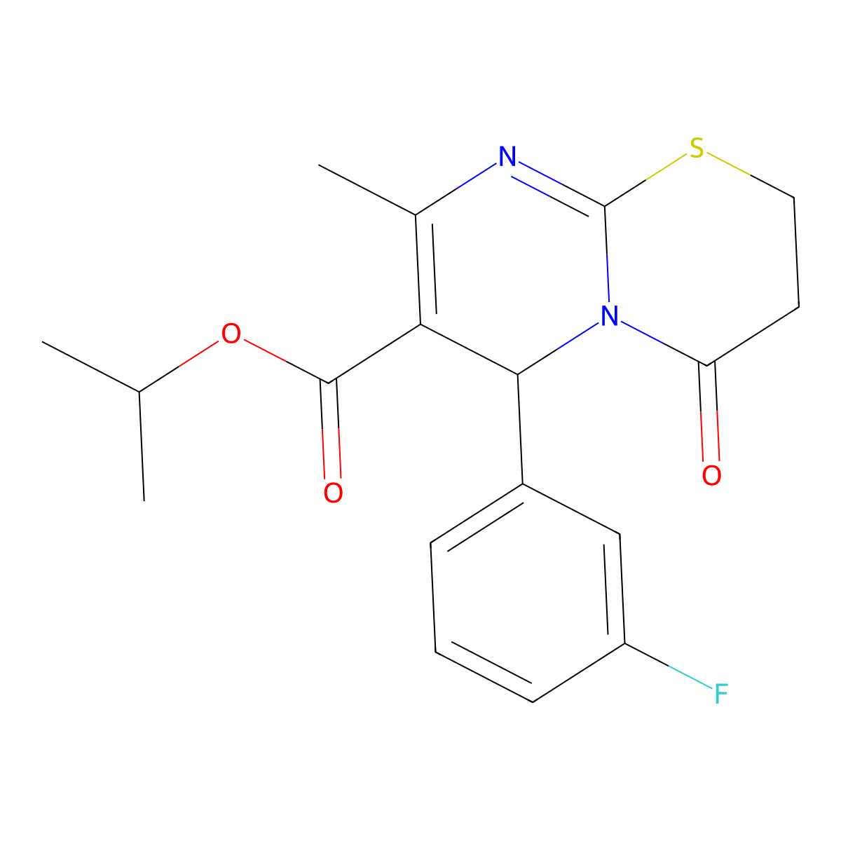 Isopropyl 6-(3-fluorophenyl)-8-methyl-4-oxo-3,4-dihydro-2H,6H-pyrimido[2,1-B][1,3]thiazine-7-carboxylate molecular structure, CAS 618411-56-6