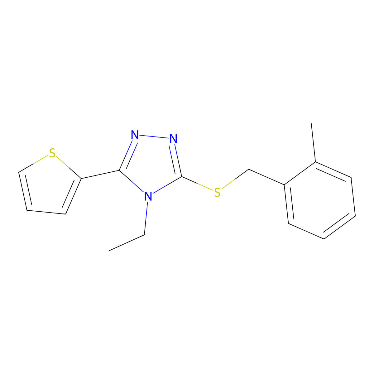 4-Ethyl-3-((2-methylbenzyl)thio)-5-(2-thienyl)-4H-1,2,4-triazole molecular structure, CAS 618411-77-1