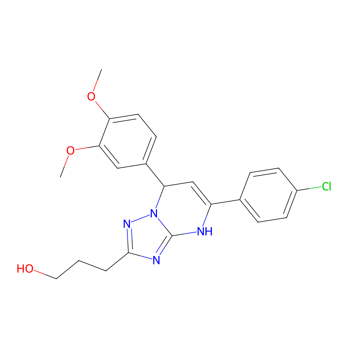 3-[5-(4-Chlorophenyl)-7-(3,4-dimethoxyphenyl)-4,7-dihydro[1,2,4]triazolo[1,5-a]pyrimidin-2-yl]propan-1-ol molecular structure, CAS 618412-08-1