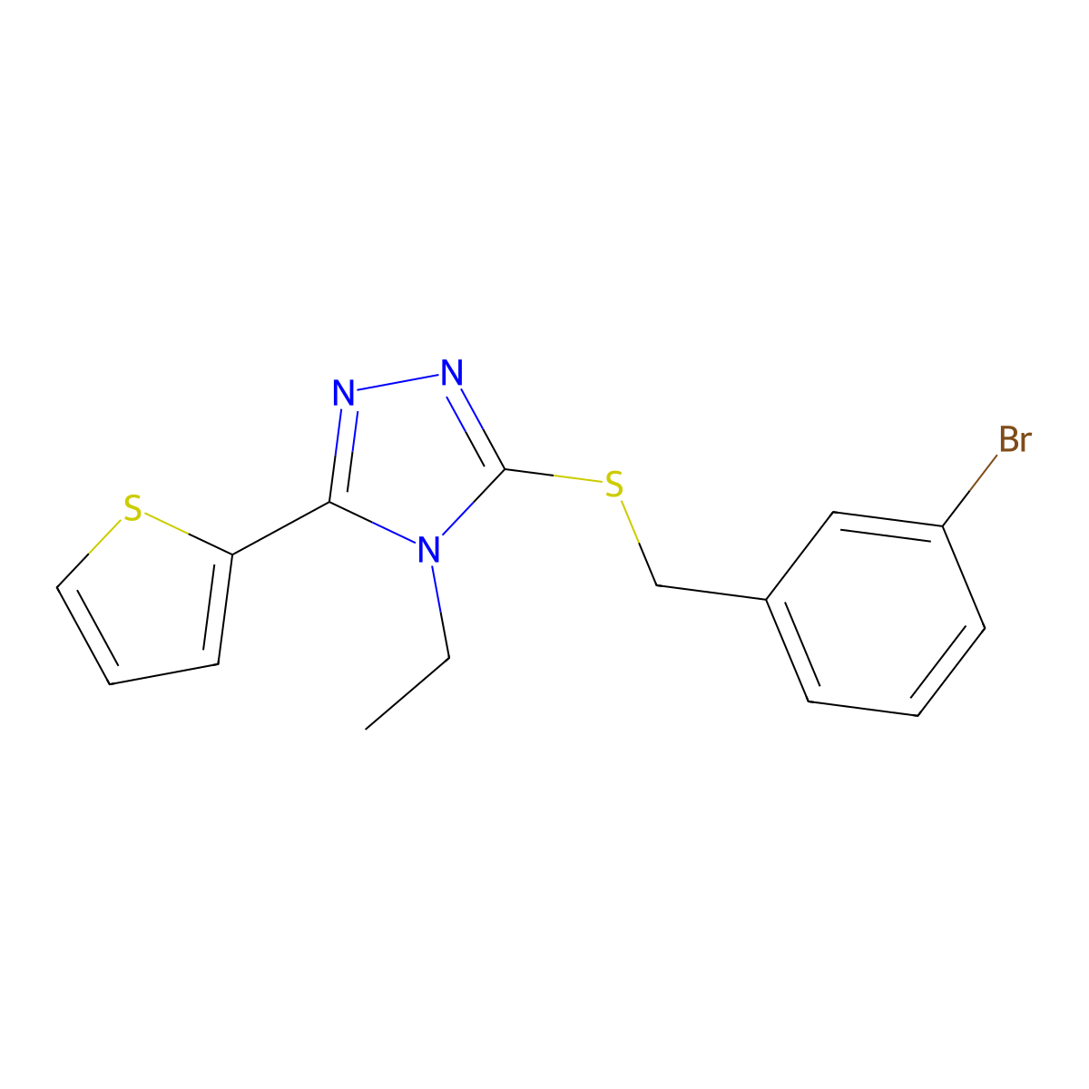 3-((3-Bromobenzyl)thio)-4-ethyl-5-(2-thienyl)-4H-1,2,4-triazole molecular structure, CAS 618412-36-5