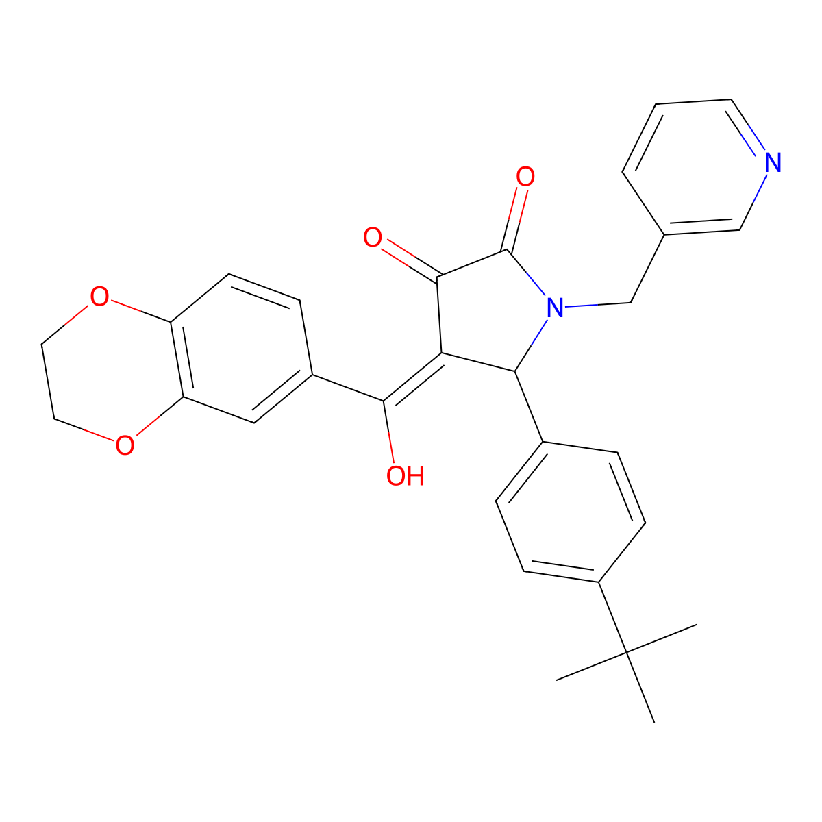 5-(4-Tert-butylphenyl)-4-[2,3-dihydro-1,4-benzodioxin-6-yl(hydroxy)methylidene]-1-(pyridin-3-ylmethyl)pyrrolidine-2,3-dione molecular structure, CAS 618412-40-1