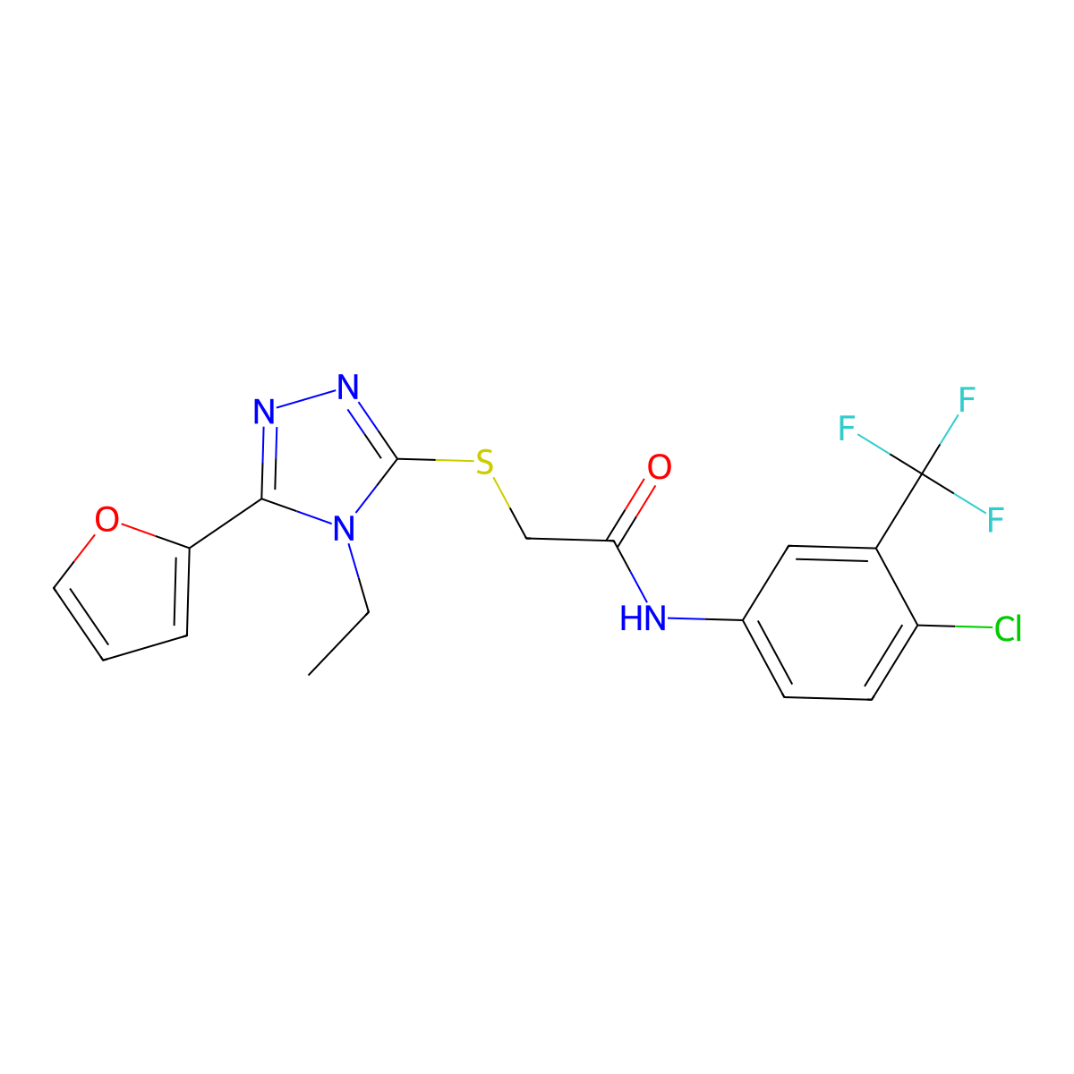 N-[4-Chloro-3-(trifluoromethyl)phenyl]-2-{[4-ethyl-5-(2-furyl)-4H-1,2,4-triazol-3-YL]sulfanyl}acetamide molecular structure, CAS 618412-60-5