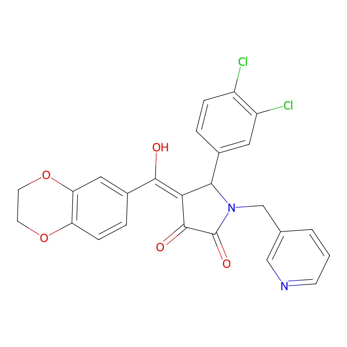 5-(3,4-dichlorophenyl)-4-(2,3-dihydro-1,4-benzodioxine-6-carbonyl)-3-hydroxy-1-[(pyridin-3-yl)methyl]-2,5-dihydro-1H-pyrrol-2-one molecular structure, CAS 618412-64-9