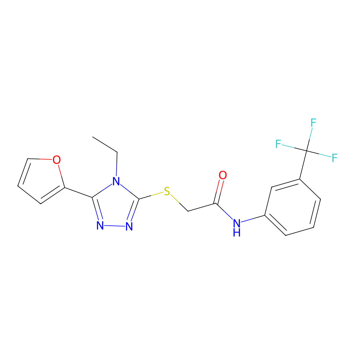 2-{[4-Ethyl-5-(2-furyl)-4H-1,2,4-triazol-3-YL]sulfanyl}-N-[3-(trifluoromethyl)phenyl]acetamide molecular structure, CAS 618412-78-5