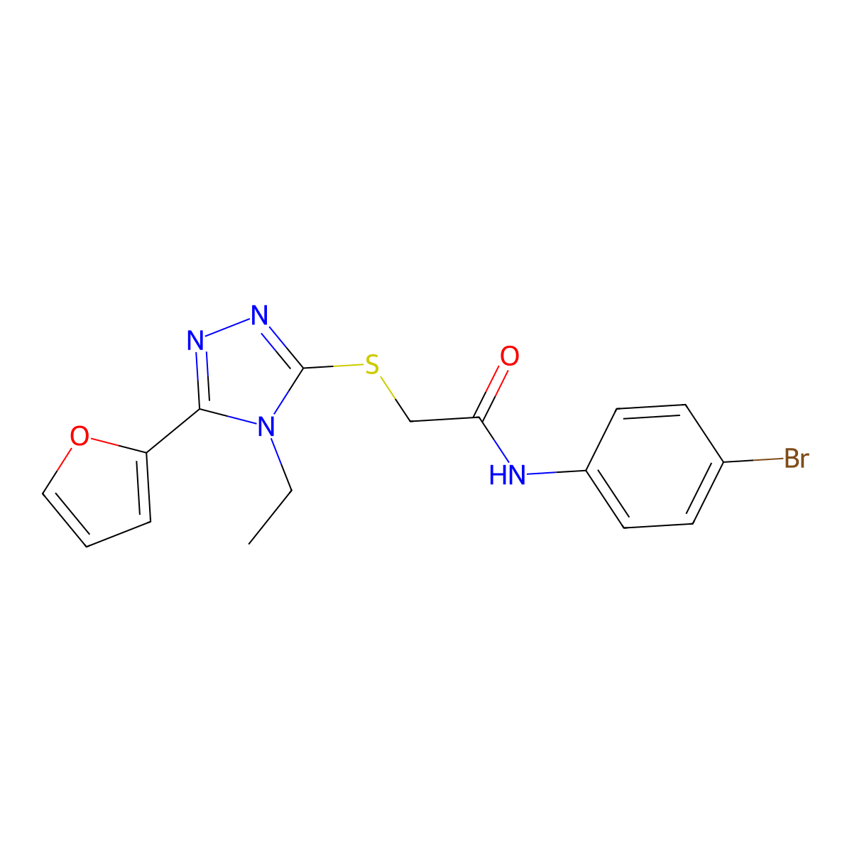 N-(4-Bromophenyl)-2-((4-ethyl-5-(2-furyl)-4H-1,2,4-triazol-3-YL)thio)acetamide molecular structure, CAS 618412-90-1