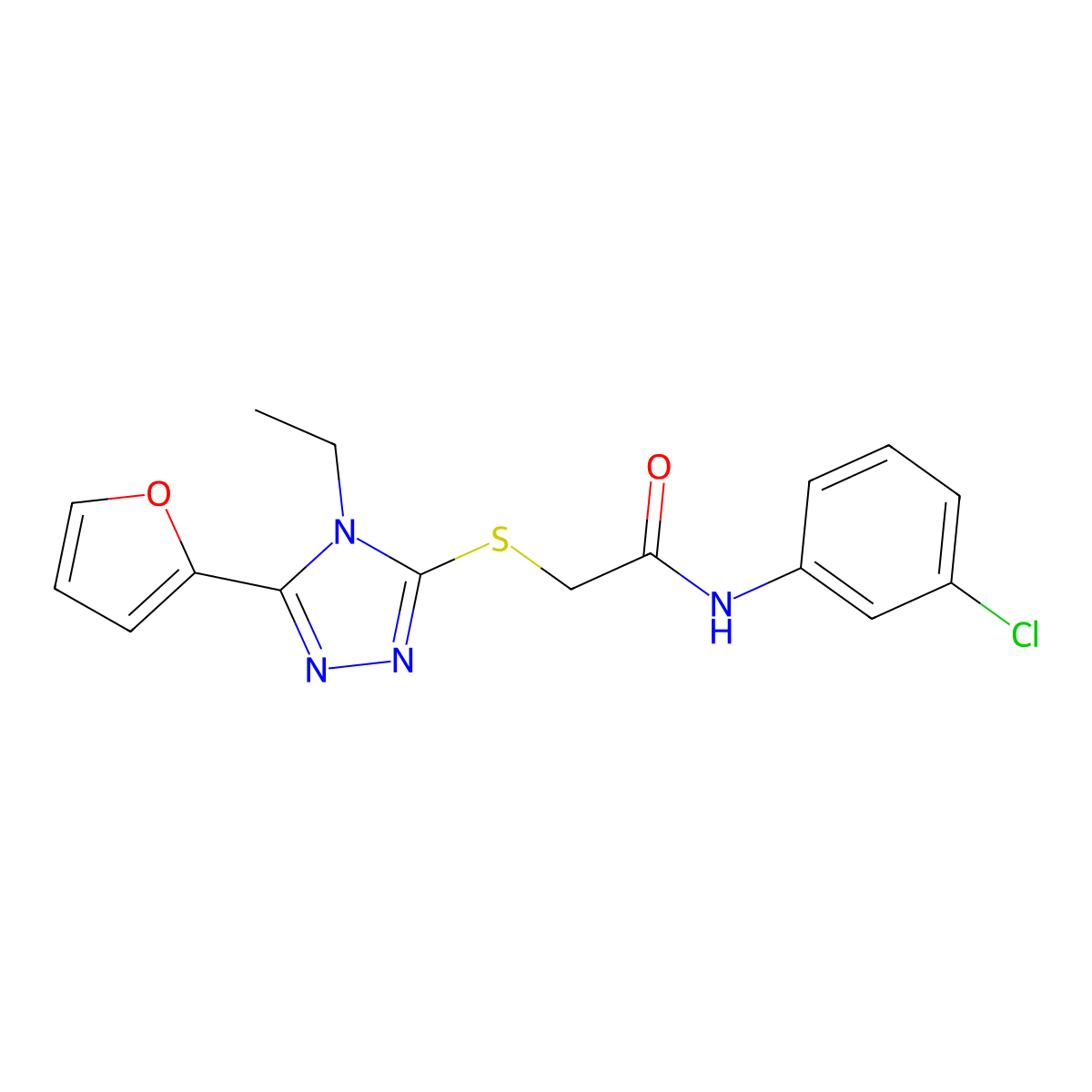 N-(3-Chlorophenyl)-2-((4-ethyl-5-(2-furyl)-4H-1,2,4-triazol-3-YL)thio)acetamide molecular structure, CAS 618413-08-4