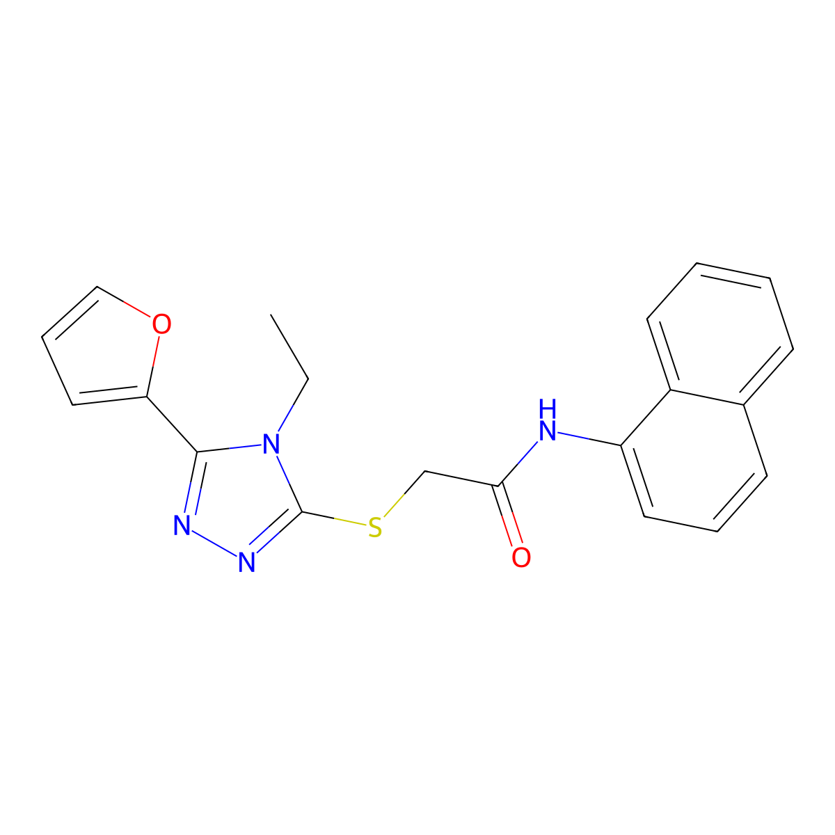 2-((4-Ethyl-5-(2-furyl)-4H-1,2,4-triazol-3-YL)thio)-N-(1-naphthyl)acetamide molecular structure, CAS 618413-14-2