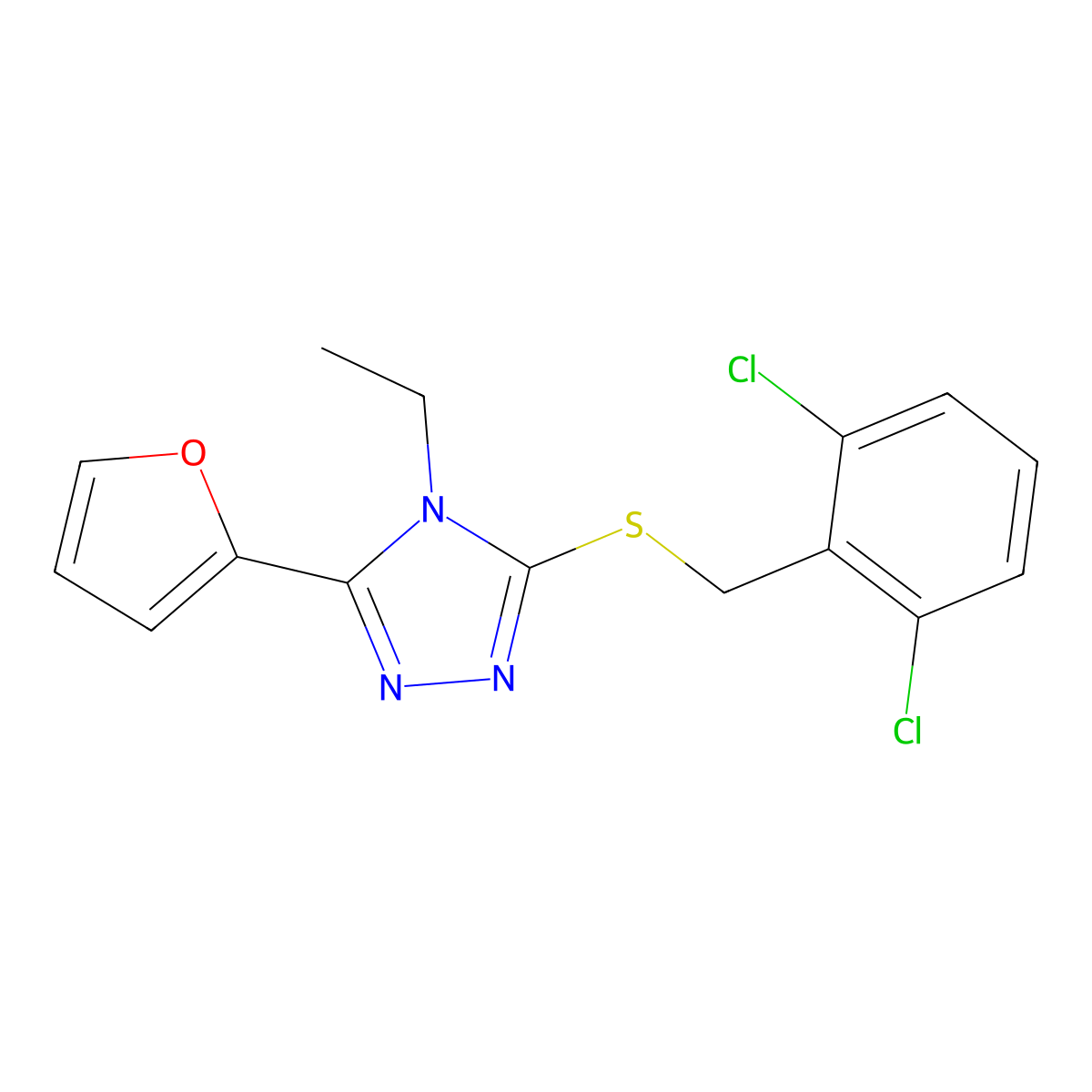 2,6-Dichlorobenzyl 4-ethyl-5-(2-furyl)-4H-1,2,4-triazol-3-YL sulfide molecular structure, CAS 618413-21-1
