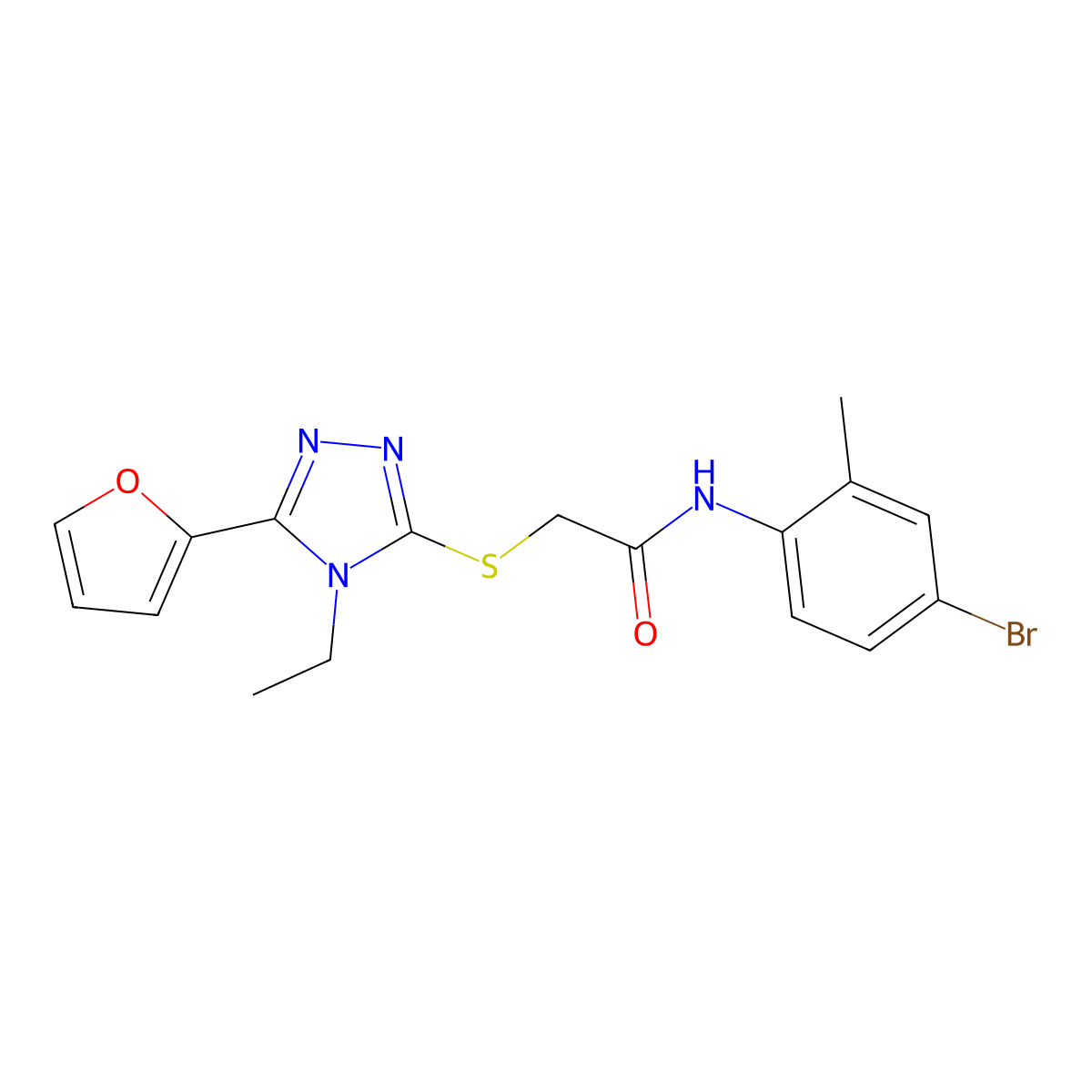 N-(4-Bromo-2-methylphenyl)-2-{[4-ethyl-5-(2-furyl)-4H-1,2,4-triazol-3-YL]sulfanyl}acetamide molecular structure, CAS 618413-34-6