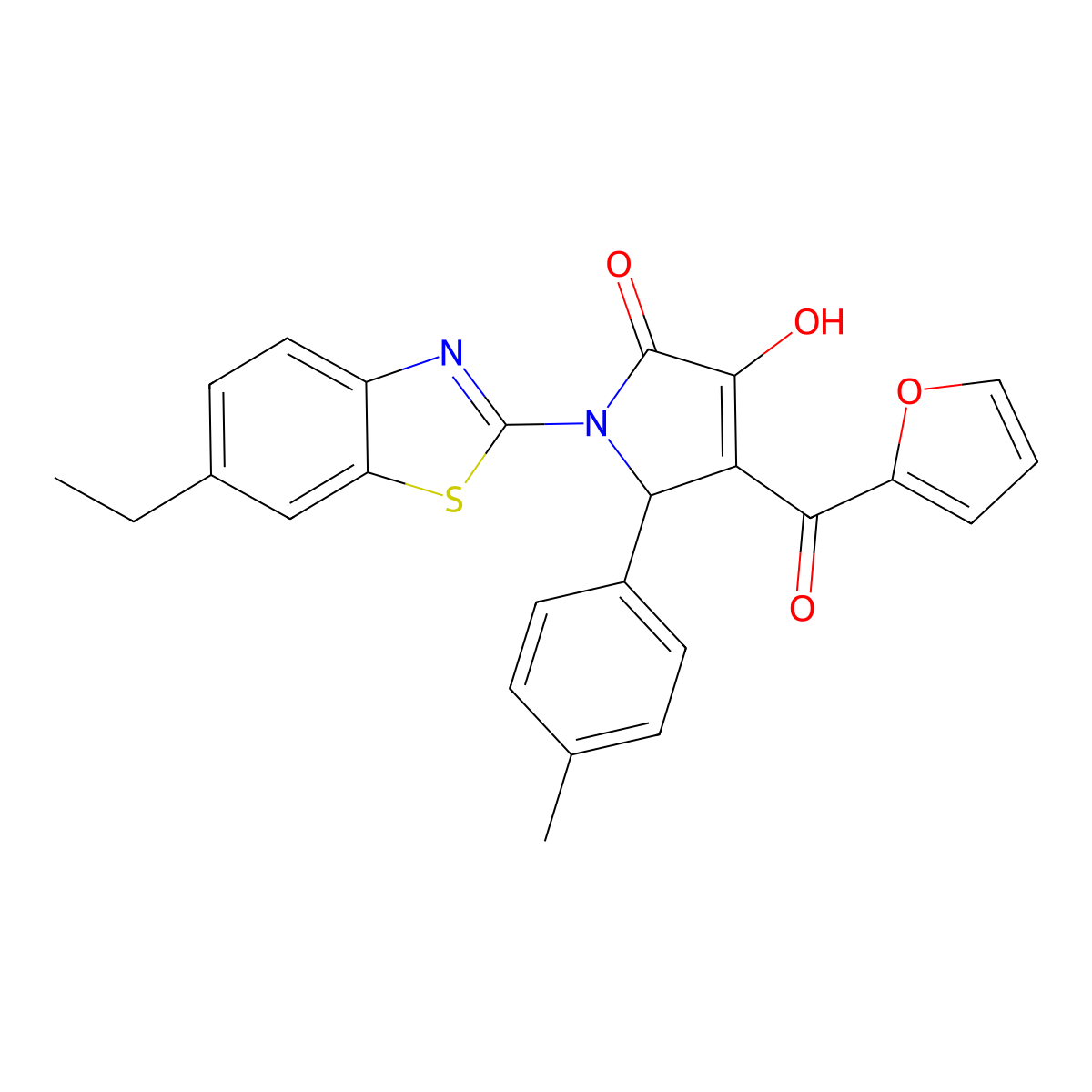 1-(6-ethylbenzo[d]thiazol-2-yl)-4-(furan-2-carbonyl)-3-hydroxy-5-(p-tolyl)-1H-pyrrol-2(5H)-one molecular structure, CAS 618413-44-8