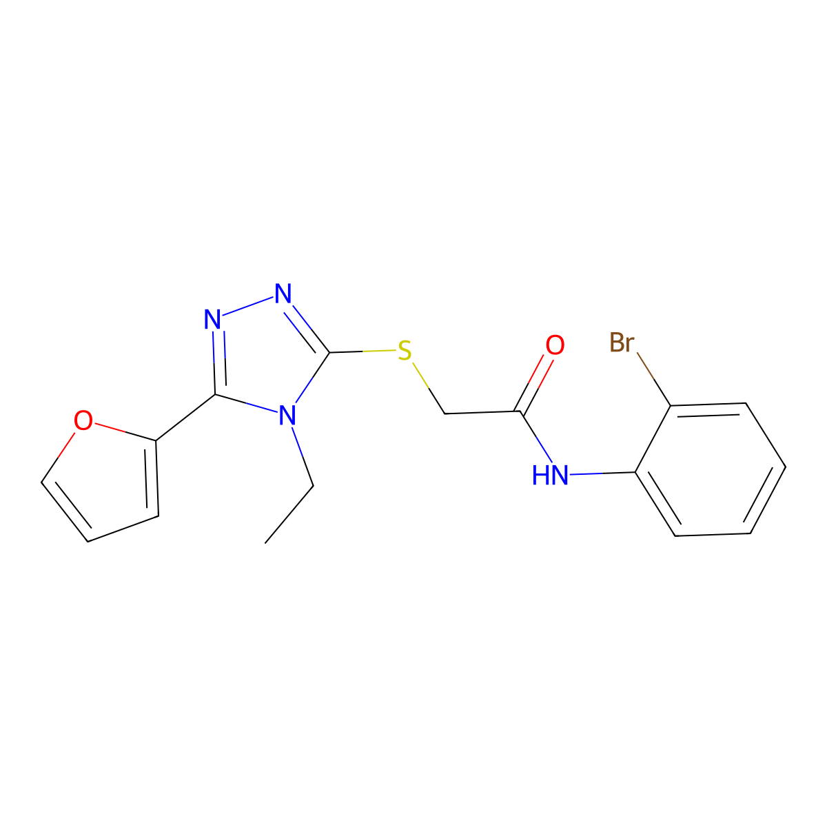 N-(2-Bromophenyl)-2-((4-ethyl-5-(2-furyl)-4H-1,2,4-triazol-3-YL)thio)acetamide molecular structure, CAS 618413-46-0