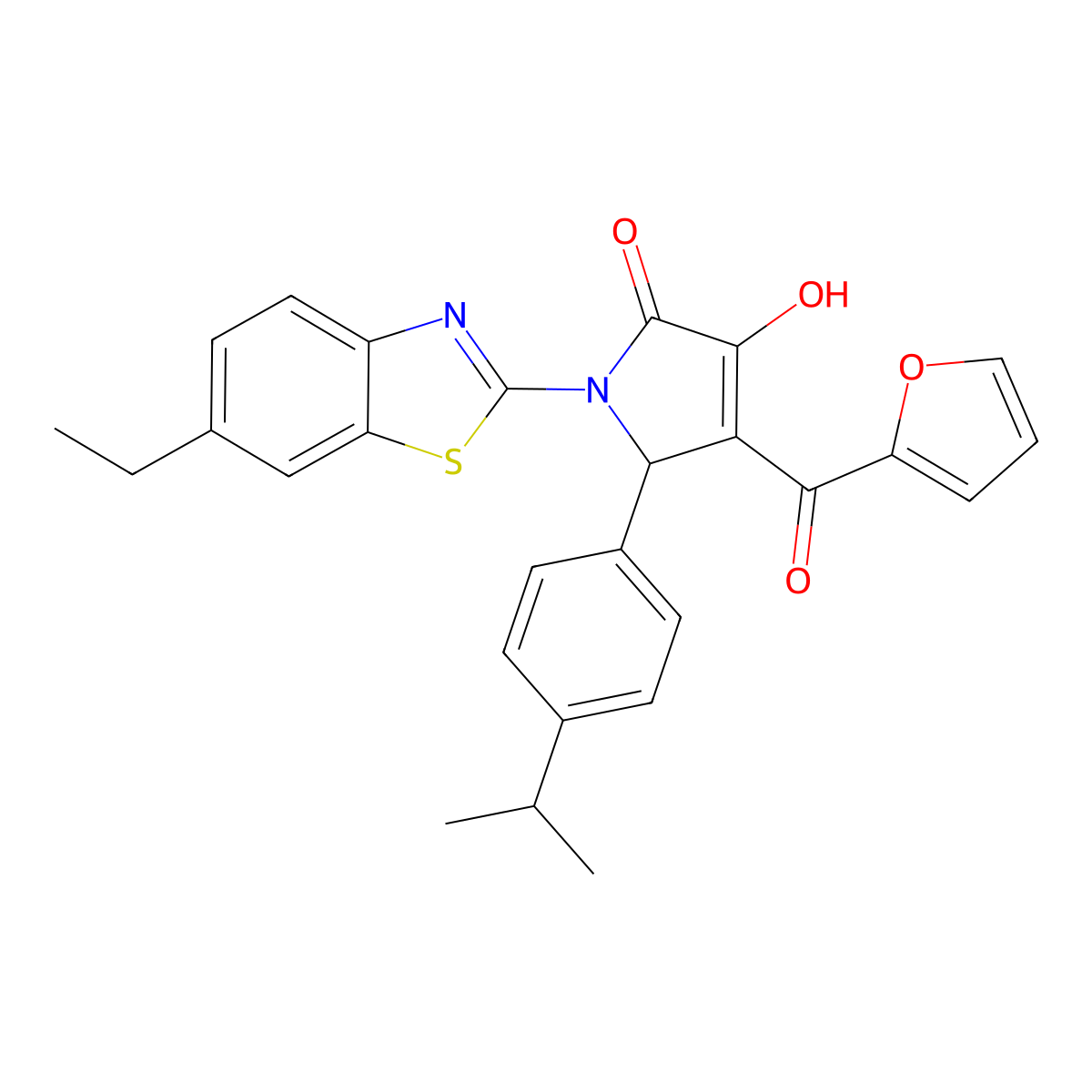 (4E)-1-(6-ethyl-1,3-benzothiazol-2-yl)-4-[furan-2-yl(hydroxy)methylidene]-5-[4-(propan-2-yl)phenyl]pyrrolidine-2,3-dione molecular structure, CAS 618413-49-3