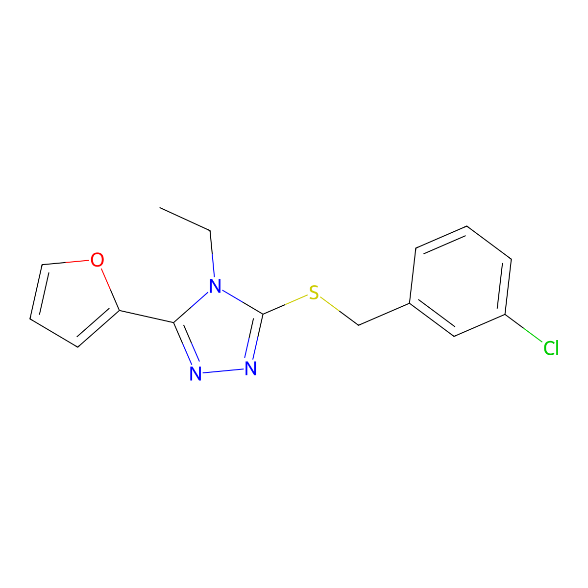 3-((3-Chlorobenzyl)thio)-4-ethyl-5-(2-furyl)-4H-1,2,4-triazole molecular structure, CAS 618413-51-7