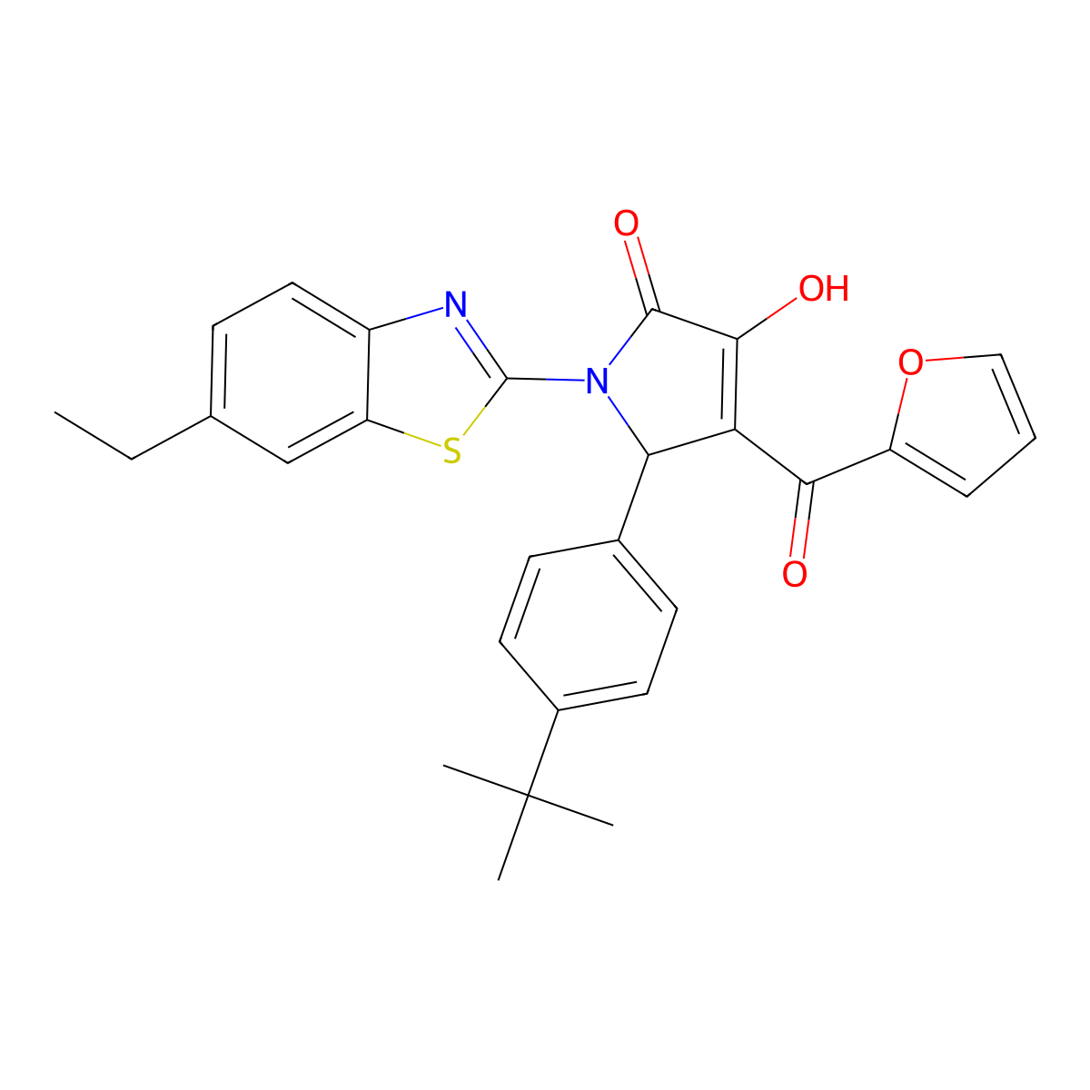 (4E)-5-(4-tert-butylphenyl)-1-(6-ethyl-1,3-benzothiazol-2-yl)-4-[furan-2-yl(hydroxy)methylidene]pyrrolidine-2,3-dione molecular structure, CAS 618413-55-1